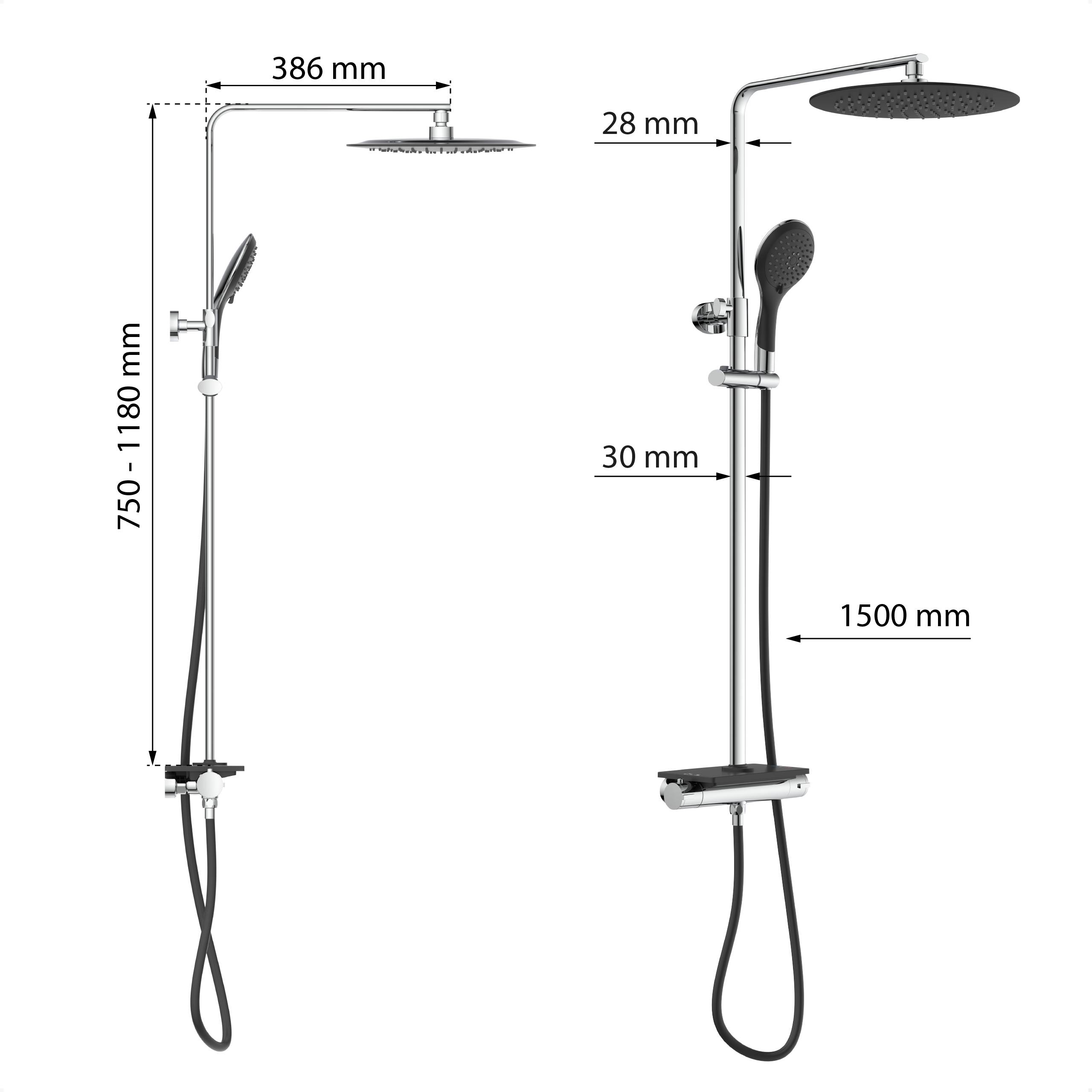 GRANDE VITA Überkopfbrause-Set, Schwarz, mit Thermostatarmatur