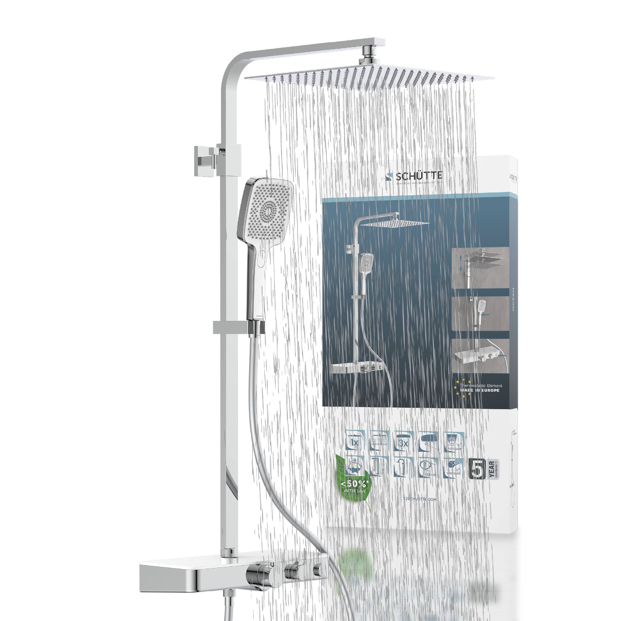 OCEAN Überkopfbrause-Set, Chom/Weiß, mit Thermostatarmatur, mit Ablage