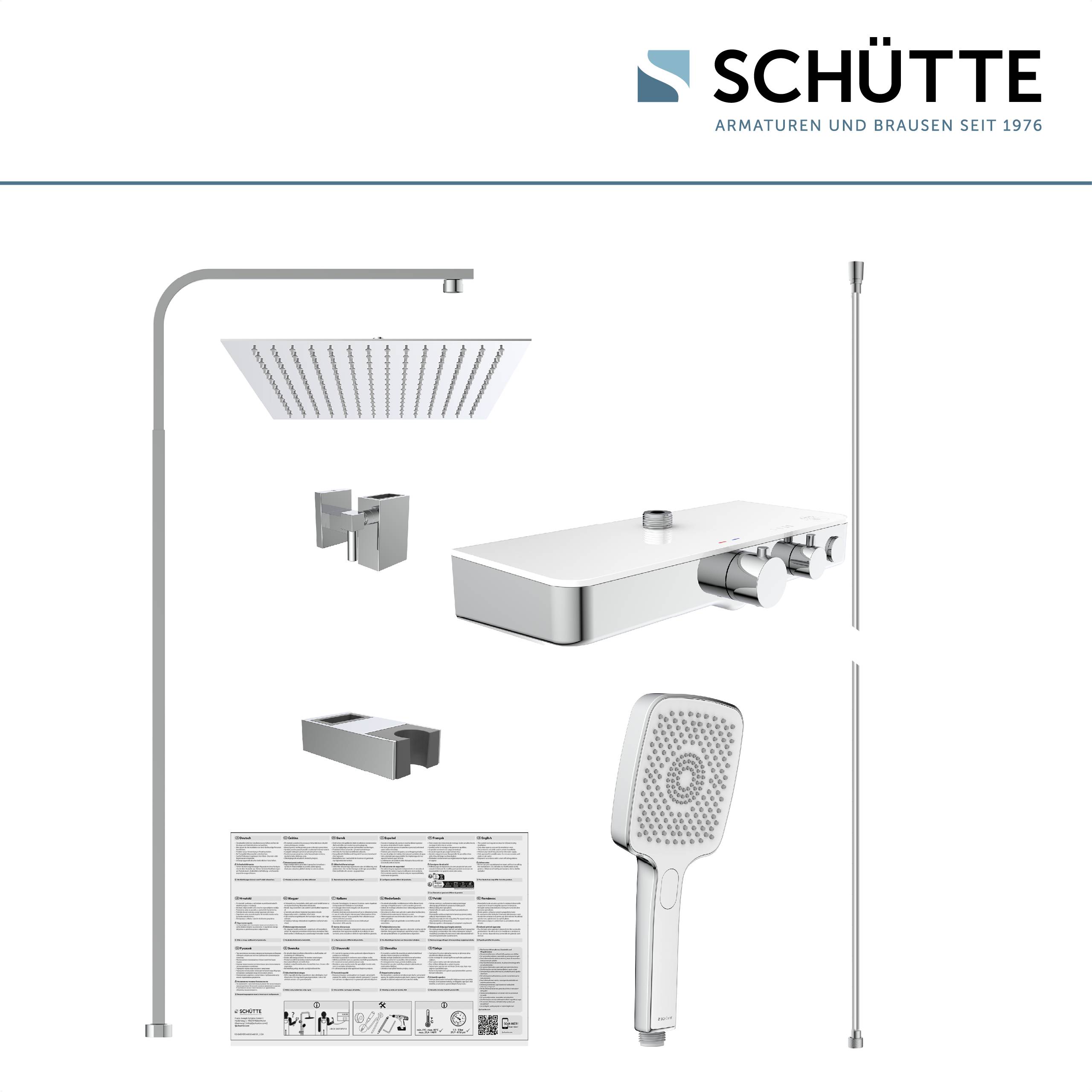 OCEAN Überkopfbrause-Set, Chom/Weiß, mit Thermostatarmatur, mit Ablage