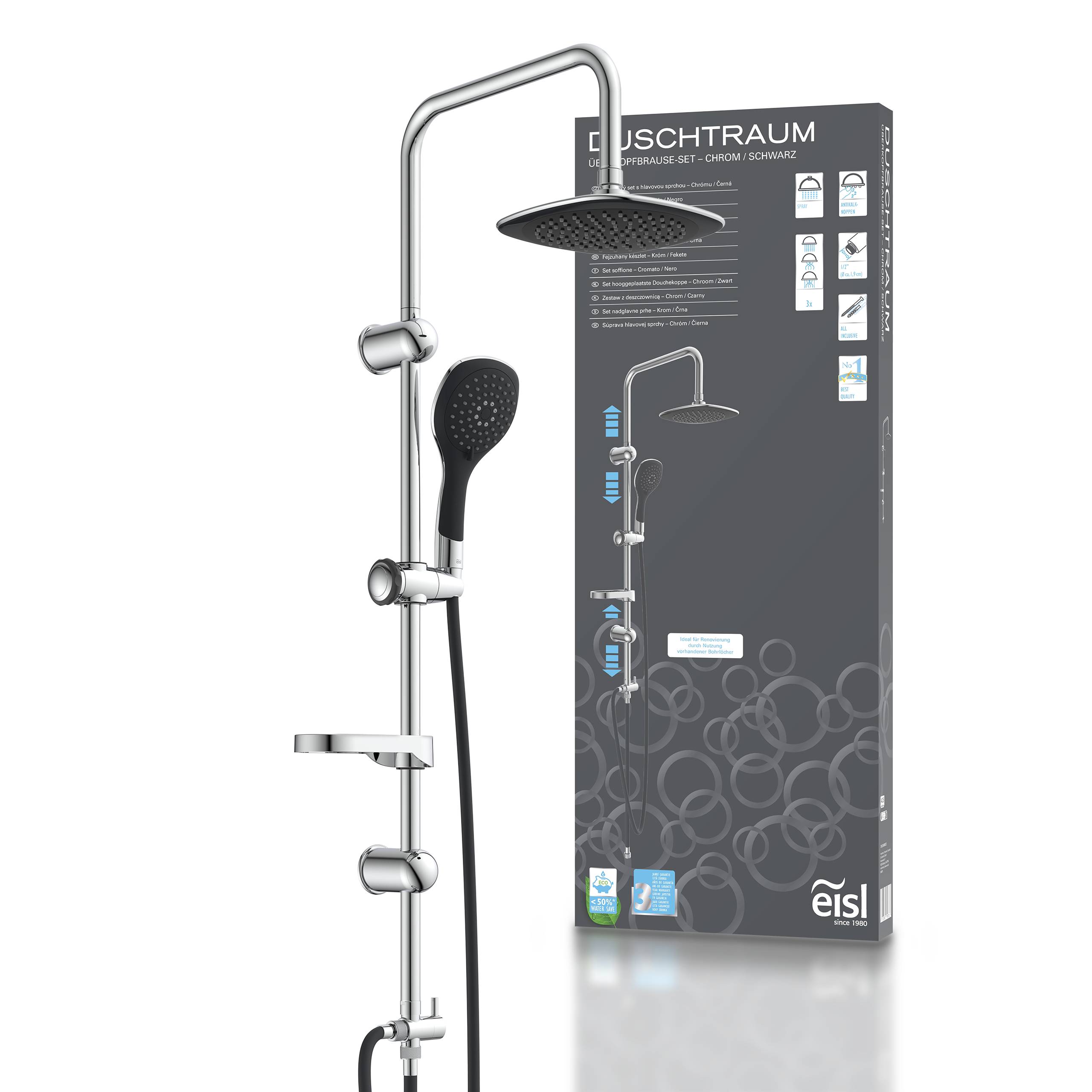 DUSCHTRAUM Überkopfbrause-Set, Chrom/Schwarz
