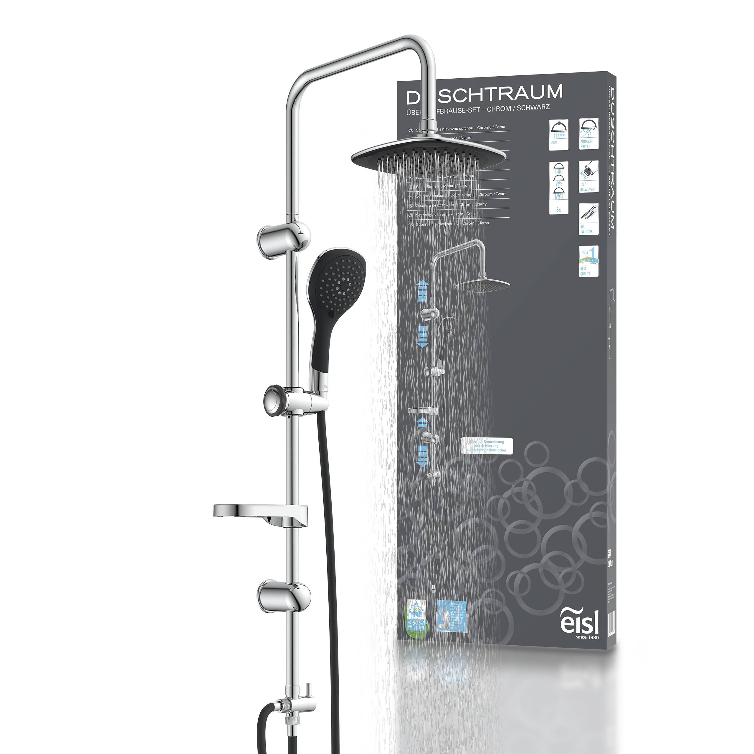 DUSCHTRAUM Überkopfbrause-Set, Chrom/Schwarz