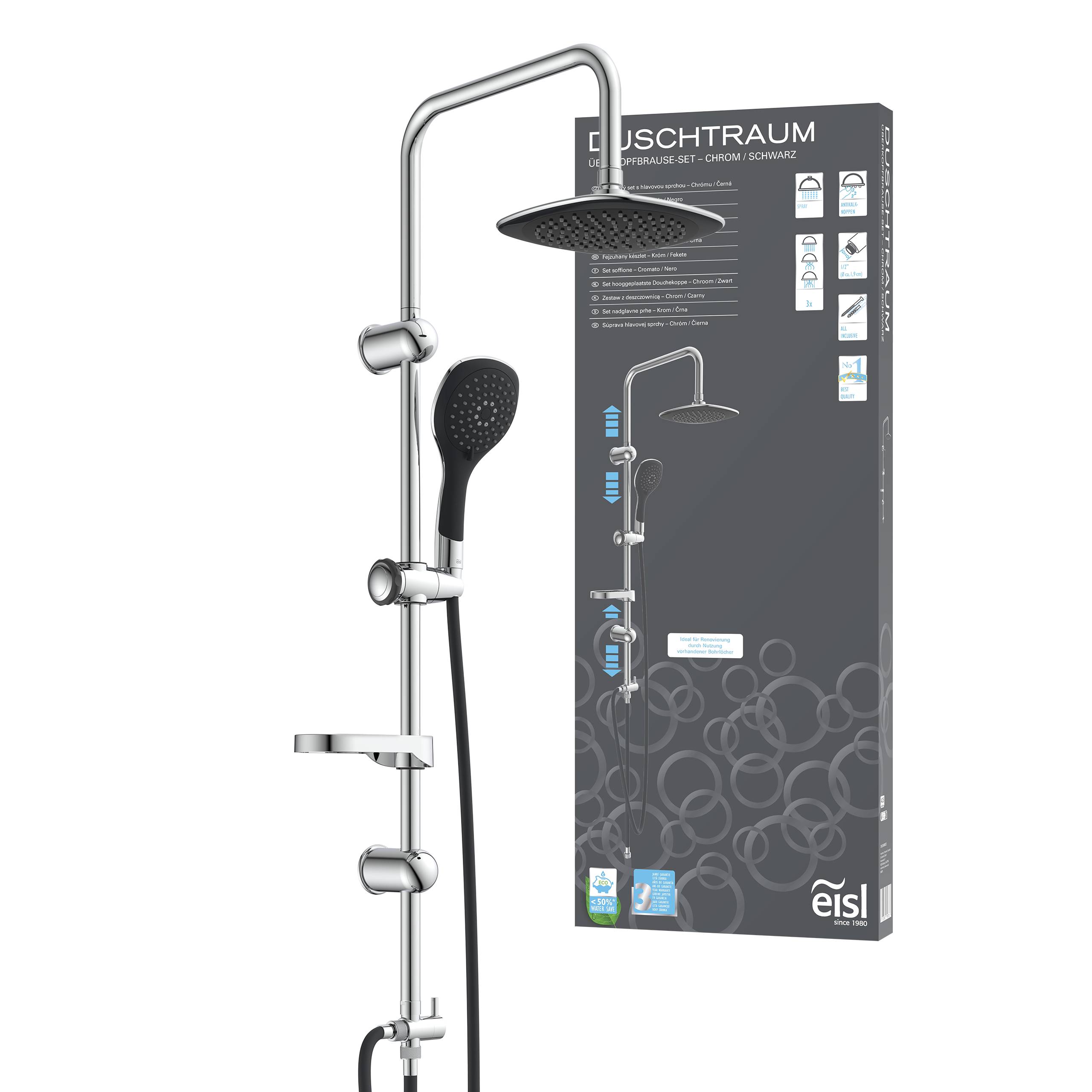 DUSCHTRAUM Überkopfbrause-Set, Chrom/Schwarz