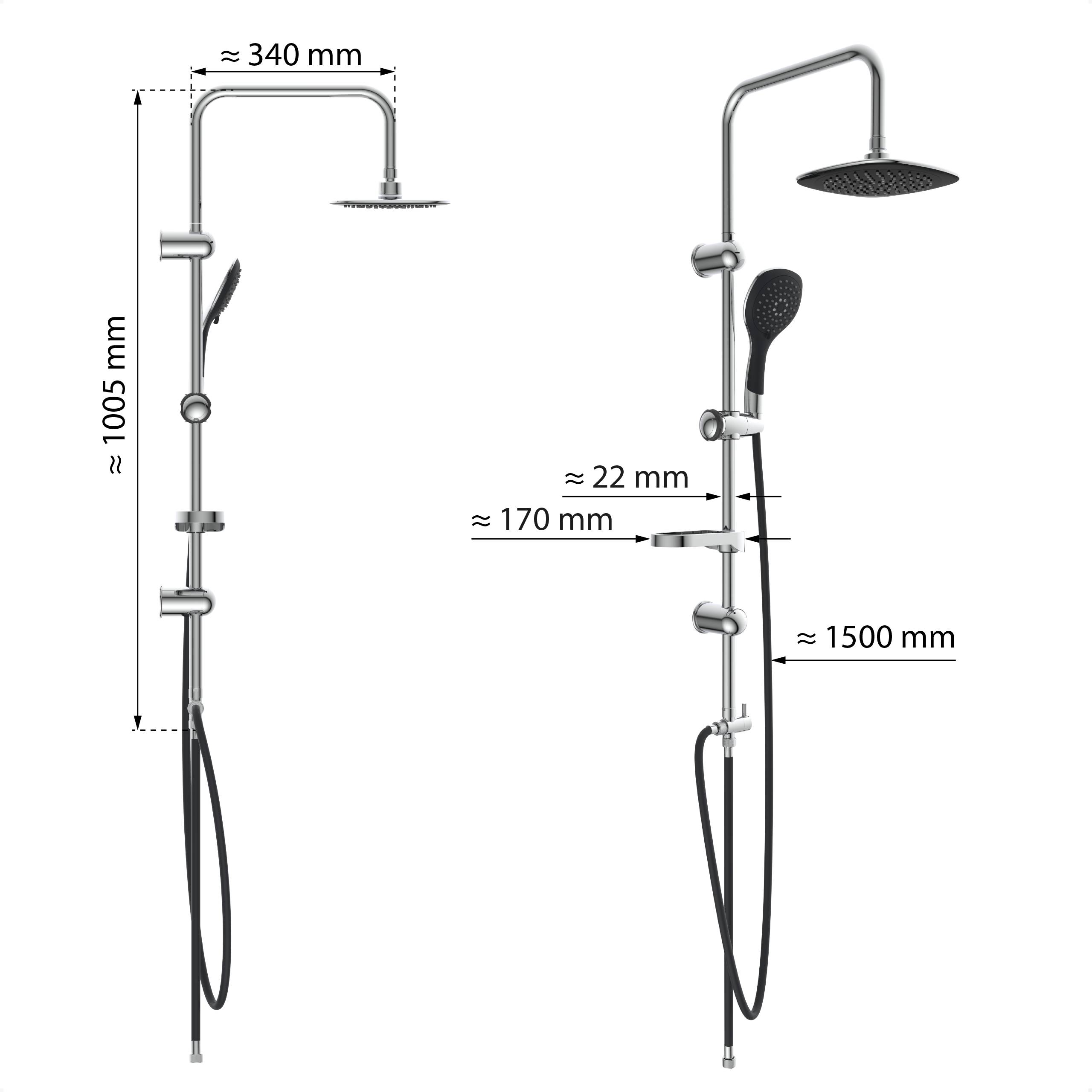 DUSCHTRAUM Überkopfbrause-Set, Chrom/Schwarz
