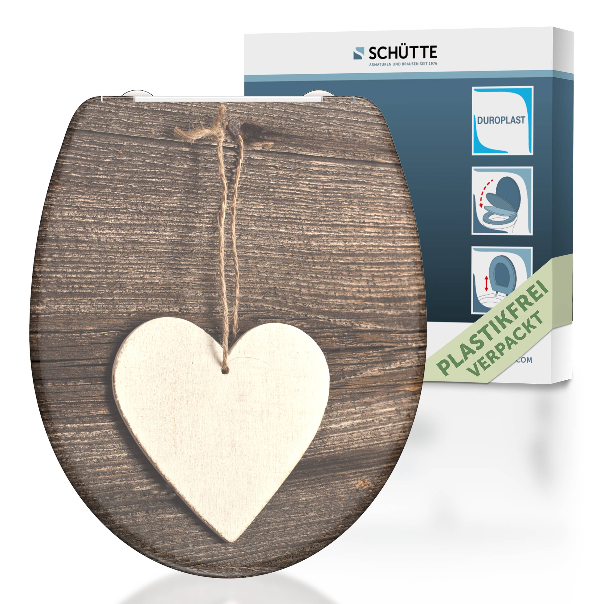 Duroplast WC-Sitz WOOD HEART, mit Absenkautomatik und Schnellverschluss