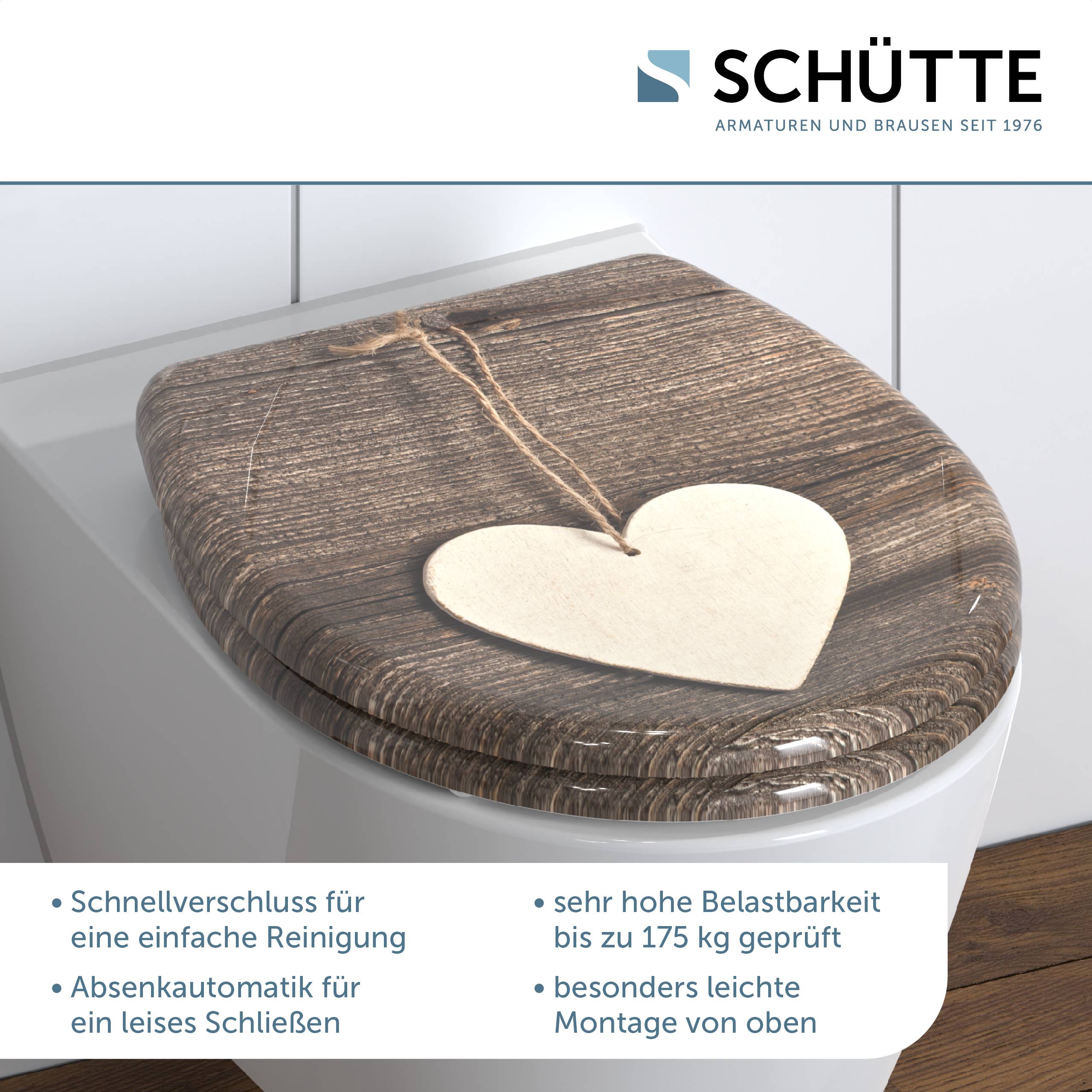 Duroplast WC-Sitz WOOD HEART, mit Absenkautomatik und Schnellverschluss