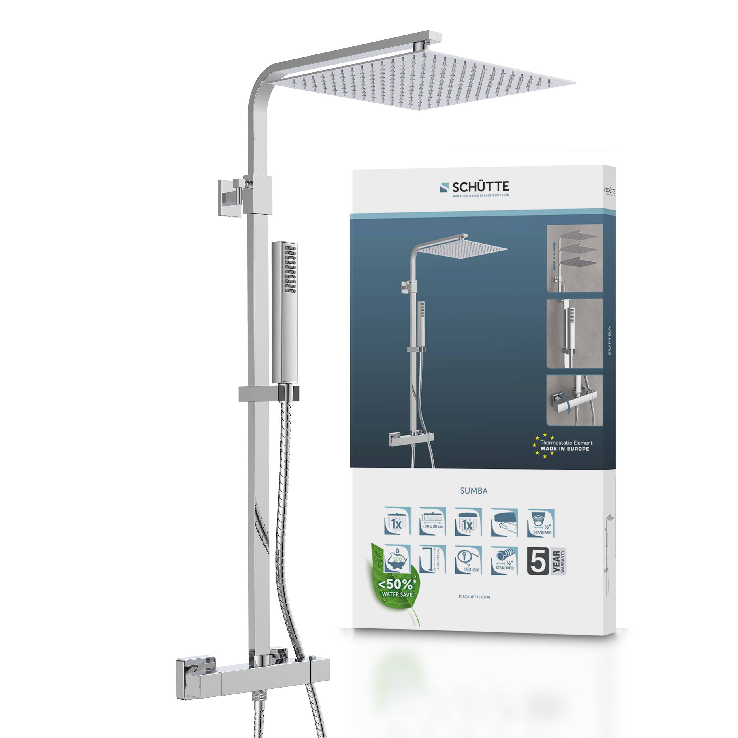 SUMBA Überkopfbrause-Set, Chrom, mit Thermostatarmatur