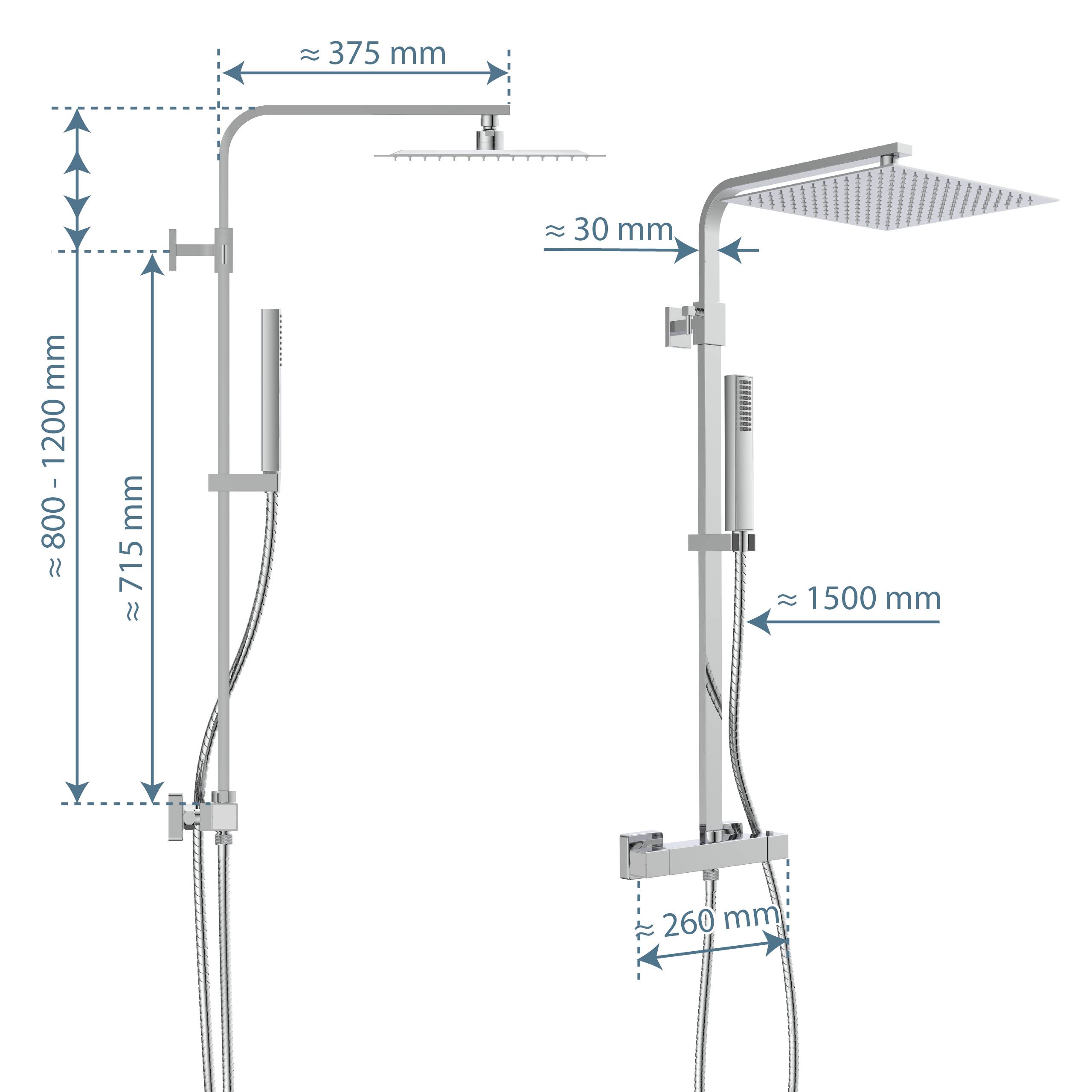 SUMBA Überkopfbrause-Set, Chrom, mit Thermostatarmatur