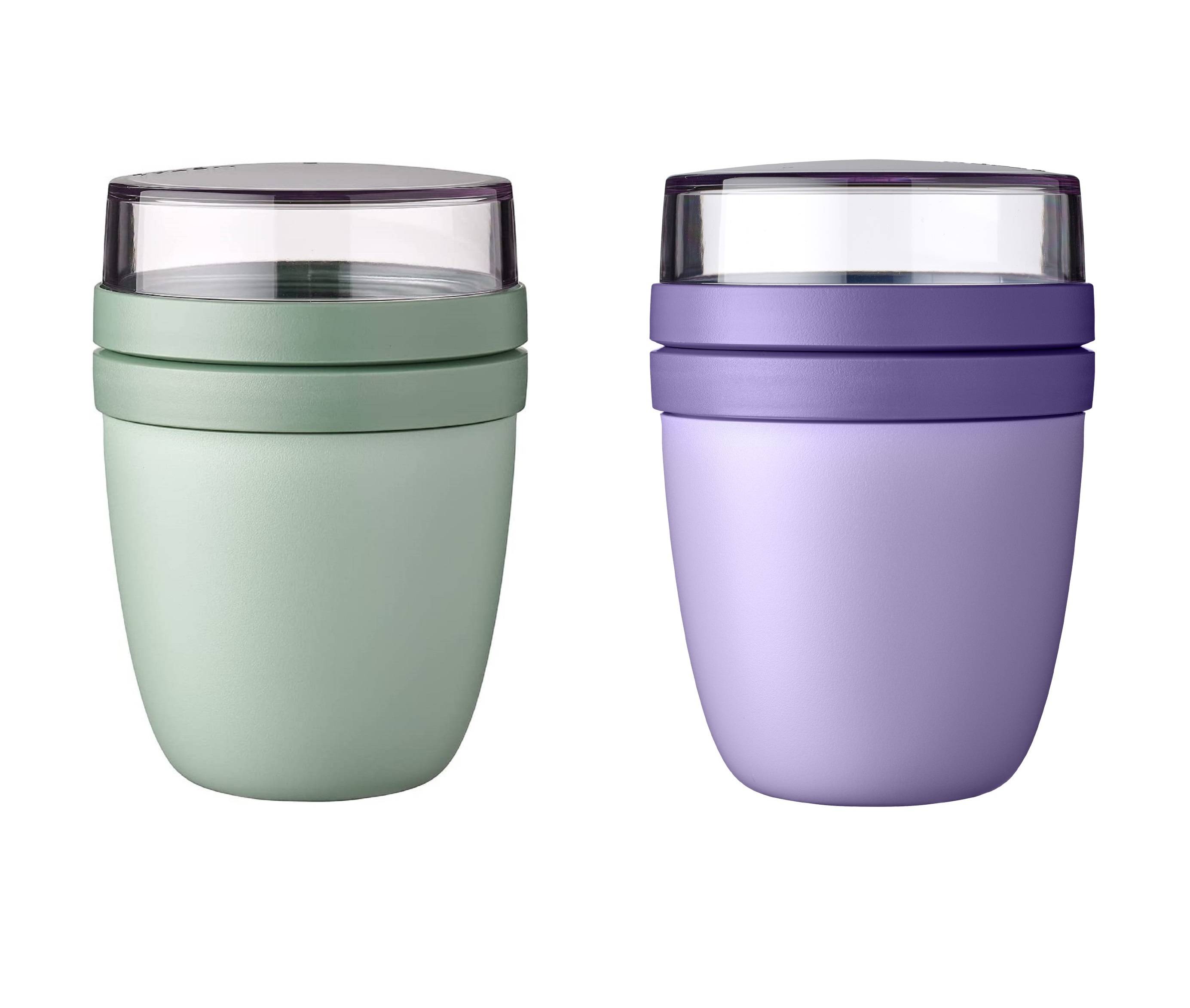 Mepal | Lunchpot Ellipse | Nordic Sage & Vivid Lilac | praktischer Müslibecher to go | separates Fach für Joghurt und Müsli | 500 ml + 200 ml | gee