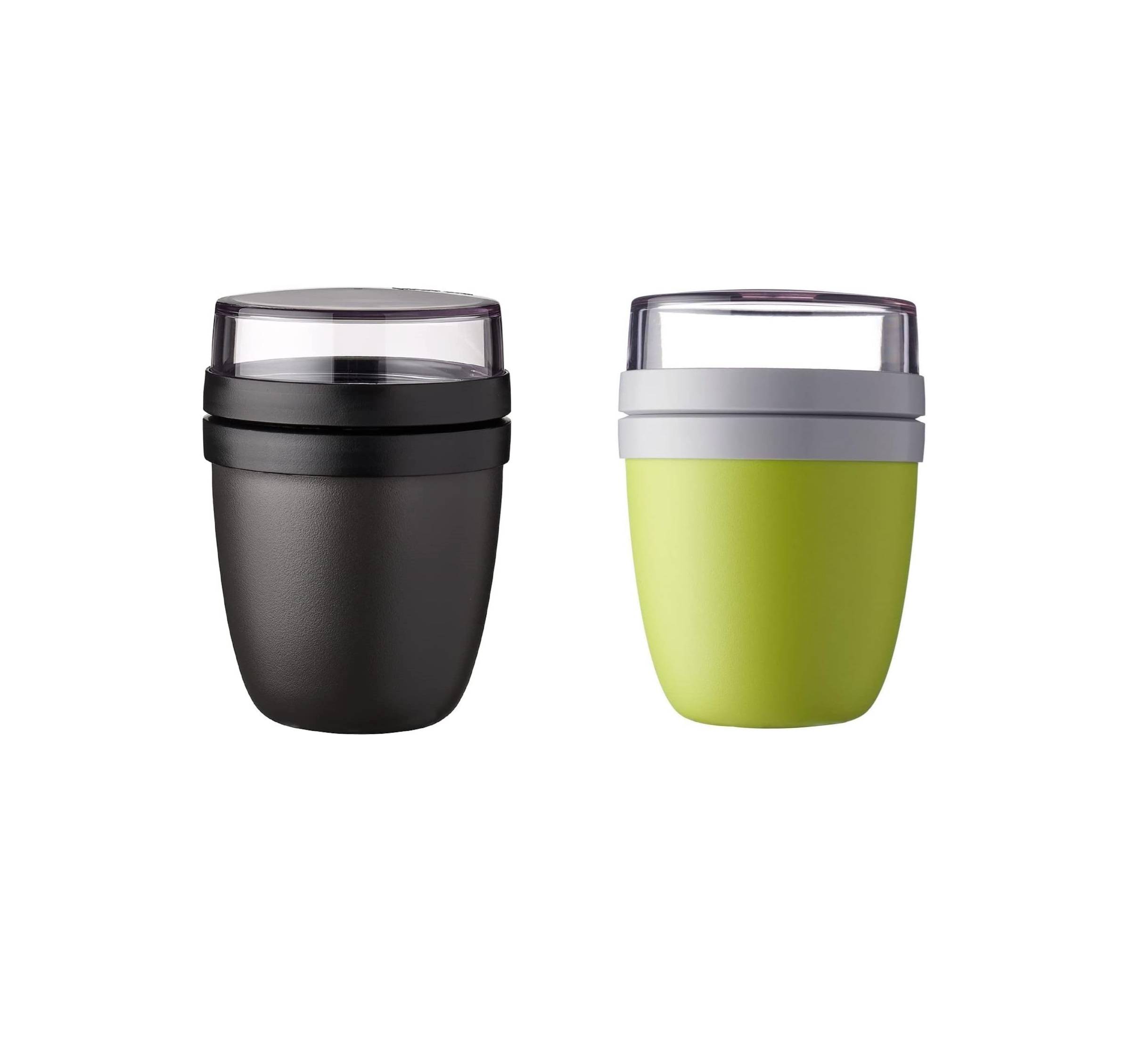 Mepal | Lunchpot Ellipse Mixed | Nordic Black & Lemon Lime | vielseitiger Reisebegleiter | Joghurt- und To-Go-Becher | mikrowellen- un