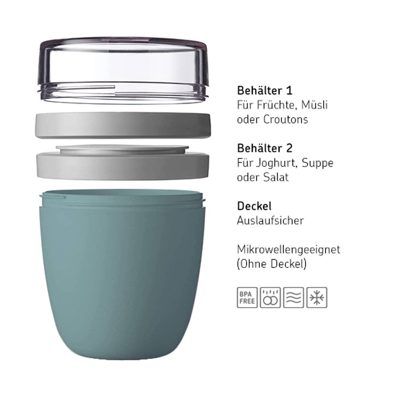 Mepal | Lunchpot mini Ellipse | Nordic White | Müslibecher, Joghurtbecher, To Go Becher | geeignet für Tiefkühler, Mikrowelle & Spülmaschine | 300