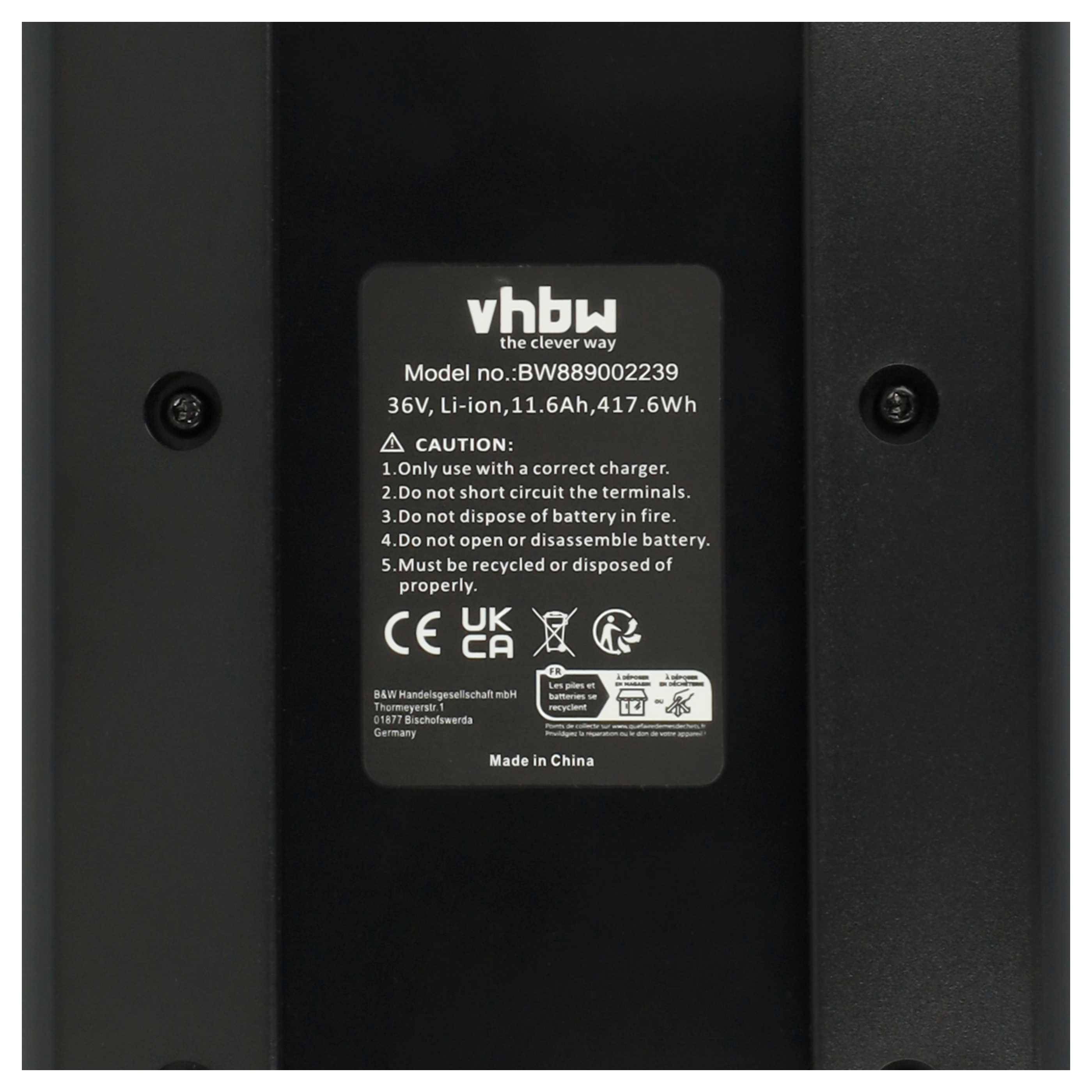 vhbw Akku Ersatz für Bosch 0275007531, 0275007522, 0275007532 für E-Bike Gepäckträger-System (11,6 Ah, 36 V, Li-Ion) - Schwarz