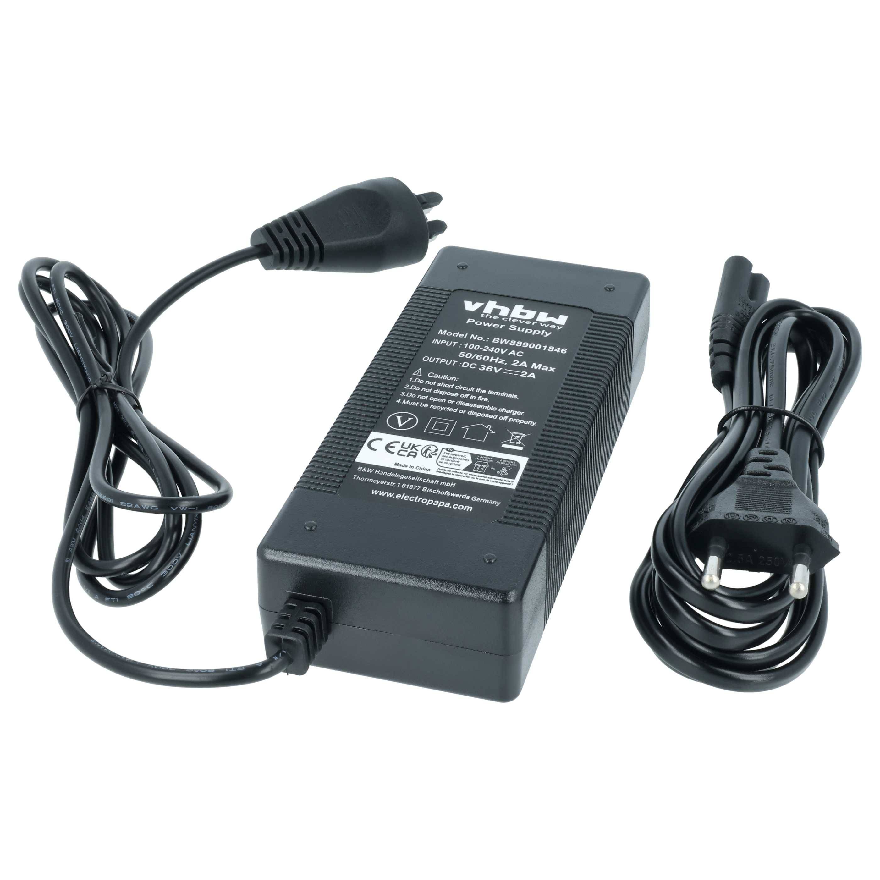 vhbw 1x Ladegerät kompatibel mit Bosch DualBattery 1250, PowerPack 300 Fahrradakkus, E-Bike - Für 36 V Li-Ion Akkus 72 W