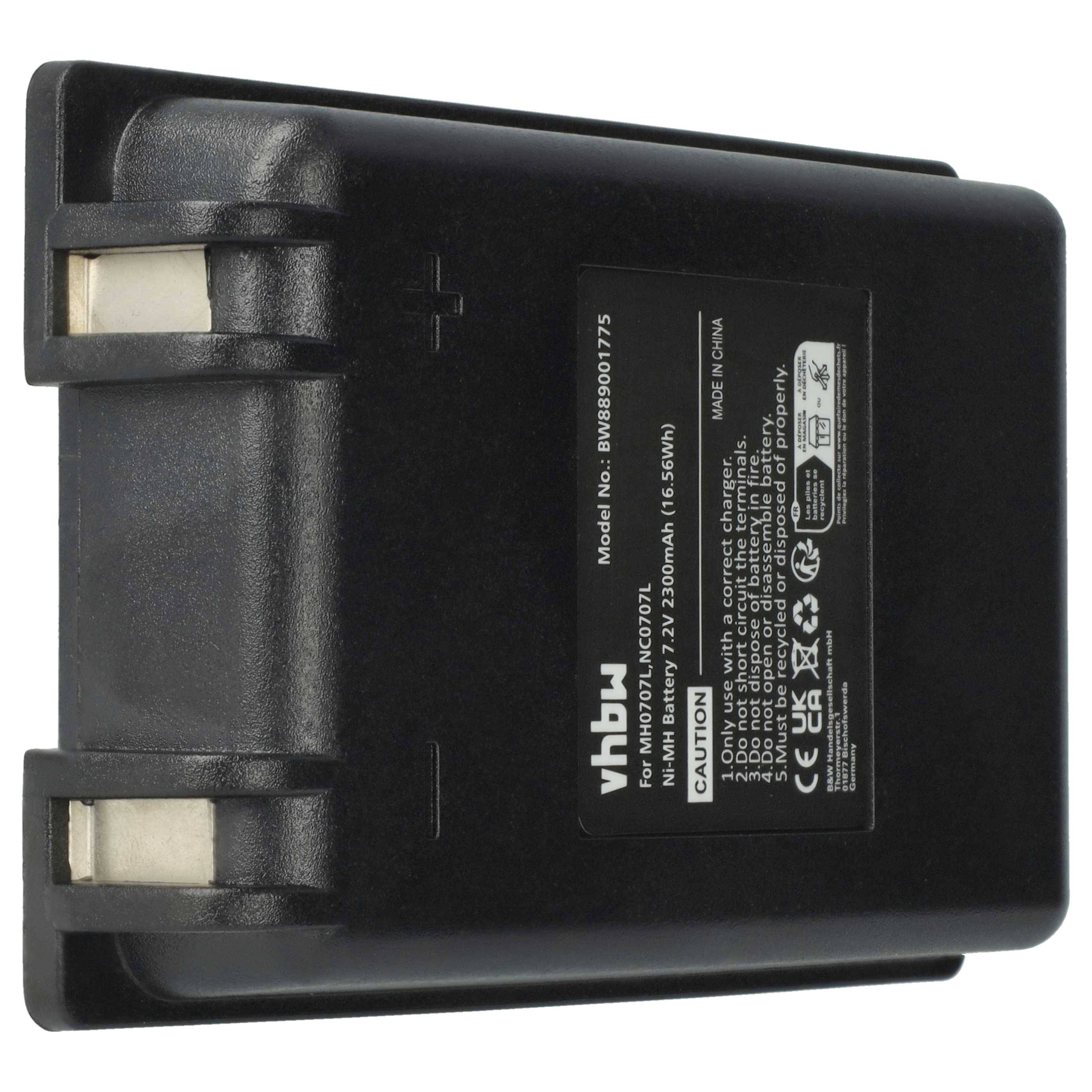 Ein schwarzer vhbw wiederaufladbarer Akkupack, Modellnummer BW803807775, mit Spezifikationen und Sicherheitswarnungen auf dem Etikett.