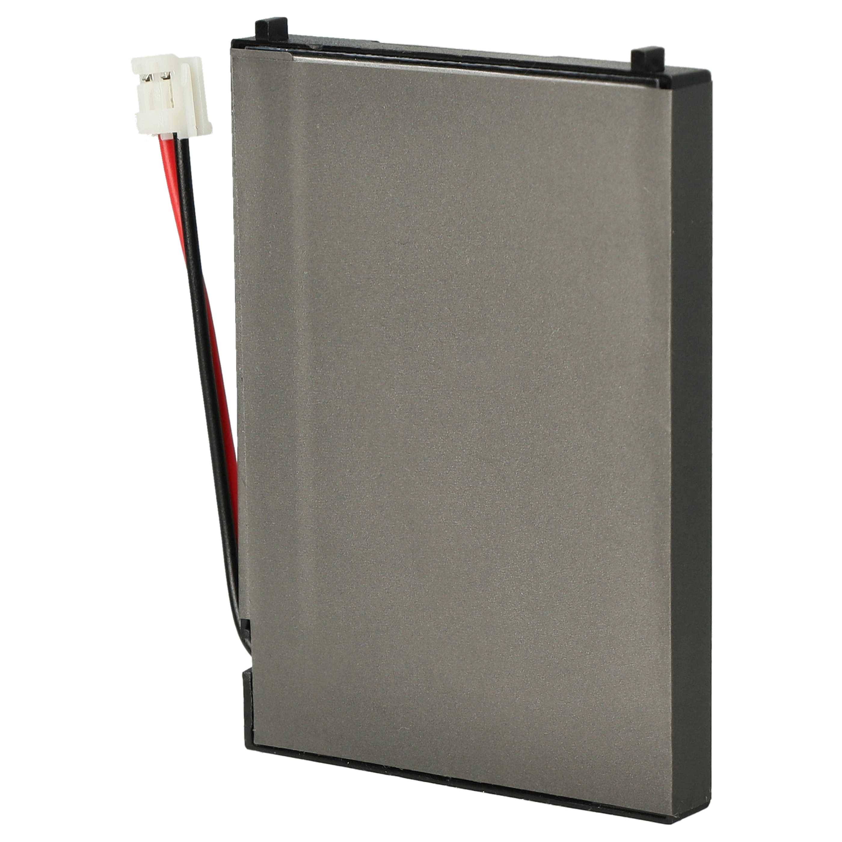Flache rechteckige wiederaufladbare Batterie mit angebrachten roten und schwarzen Drähten und Stecker.