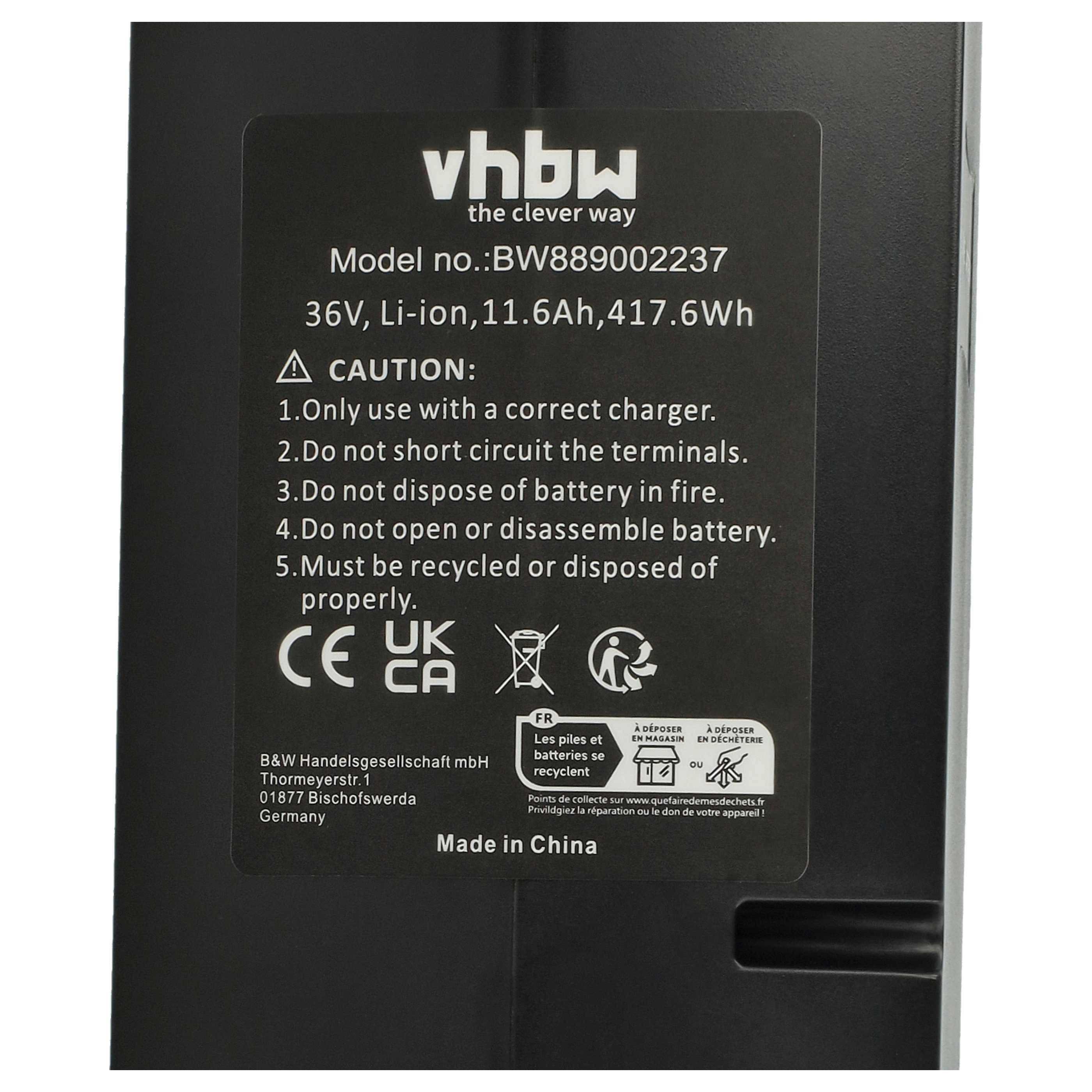 vhbw Akku kompatibel mit Orbea KATU-E 30 E-Bike (11,6 Ah, 36 V, Li-Ion) - Schwarz