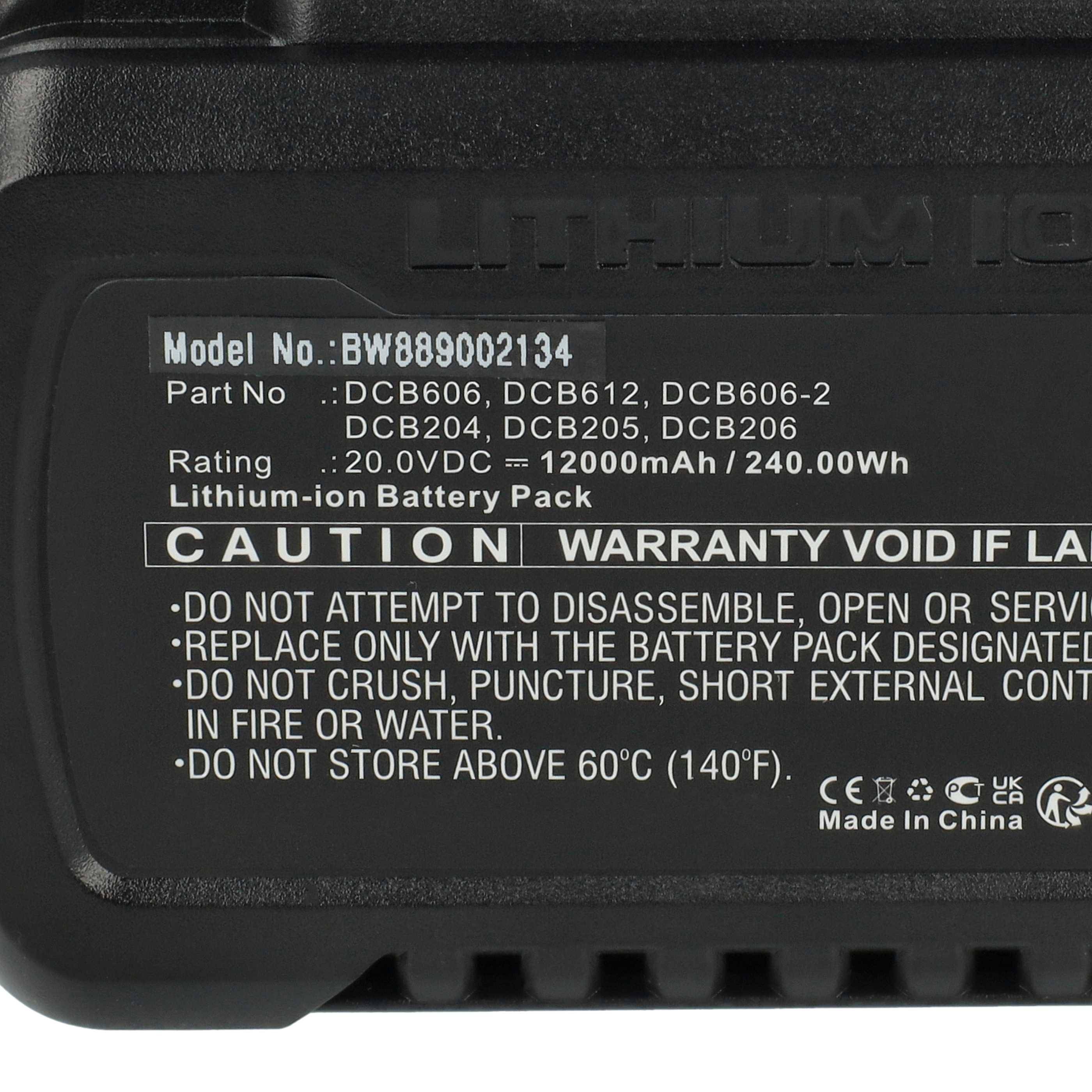 vhbw Akku kompatibel mit Dewalt DCE089, DCE088D1R-QW, DCE088LR-XJ, DCE088D1G-QW Werkzeug (12000 mAh, Li-Ion, 20 V, 20 V / 60 V)