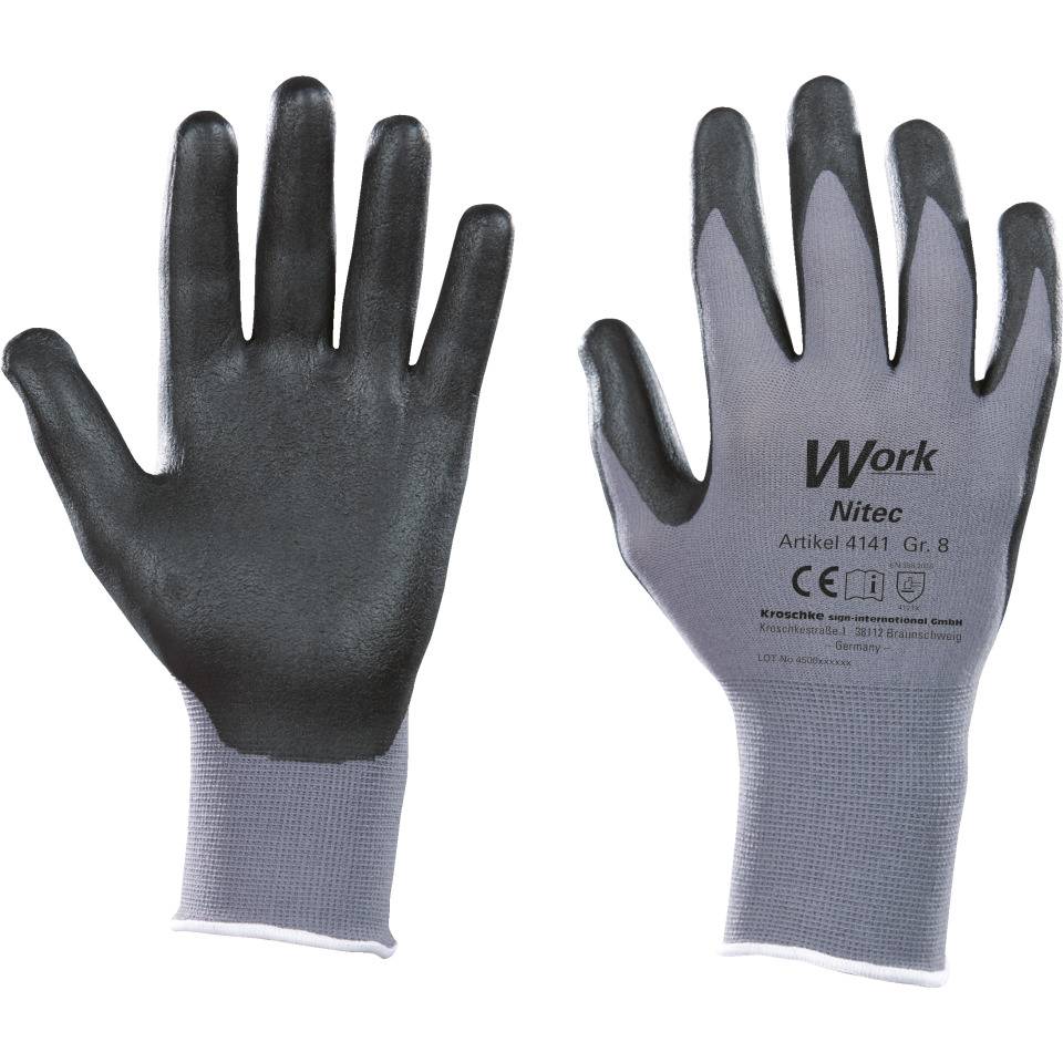 Work Schutzhandschuh Nitec, Spandex-Trikot, grau/schwarz, Größe 9, EN 388, EN ISO 21420, Kat. II