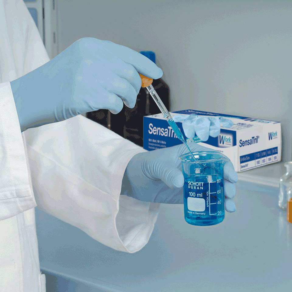 Work Einmalhandschuh SensaTril® Allround Einweg Handschuhe, hellblau, Nitril, Größe 7, 100/VE