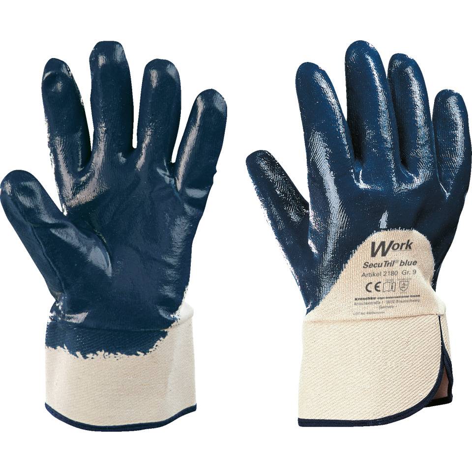 Work Schutzhandschuh SecuTril® Blue, Stulpe, Baumwolltrikot, Nitril, Größe 9, EN 388, Kat. II