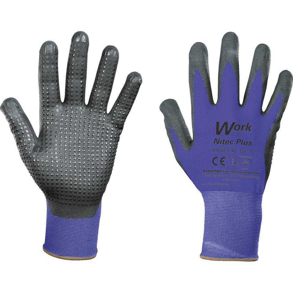 Work Schutzhandschuh Nitec Plus, Kat.II, NY-Trikot, Polymer-Schaum, Dots, Größe 7, EN 388