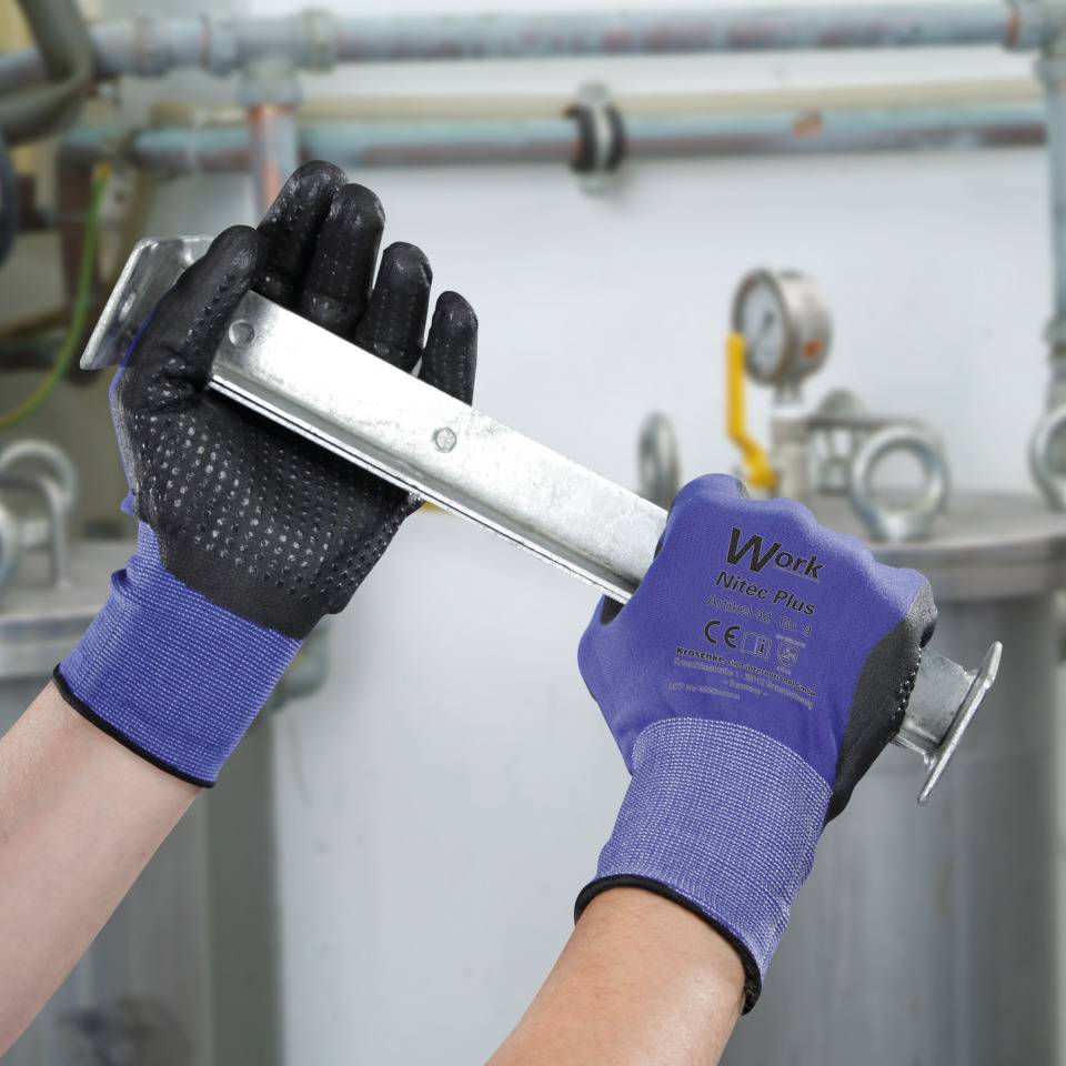 Work Schutzhandschuh Nitec Plus, Kat.II, NY-Trikot, Polymer-Schaum, Dots, Größe 7, EN 388