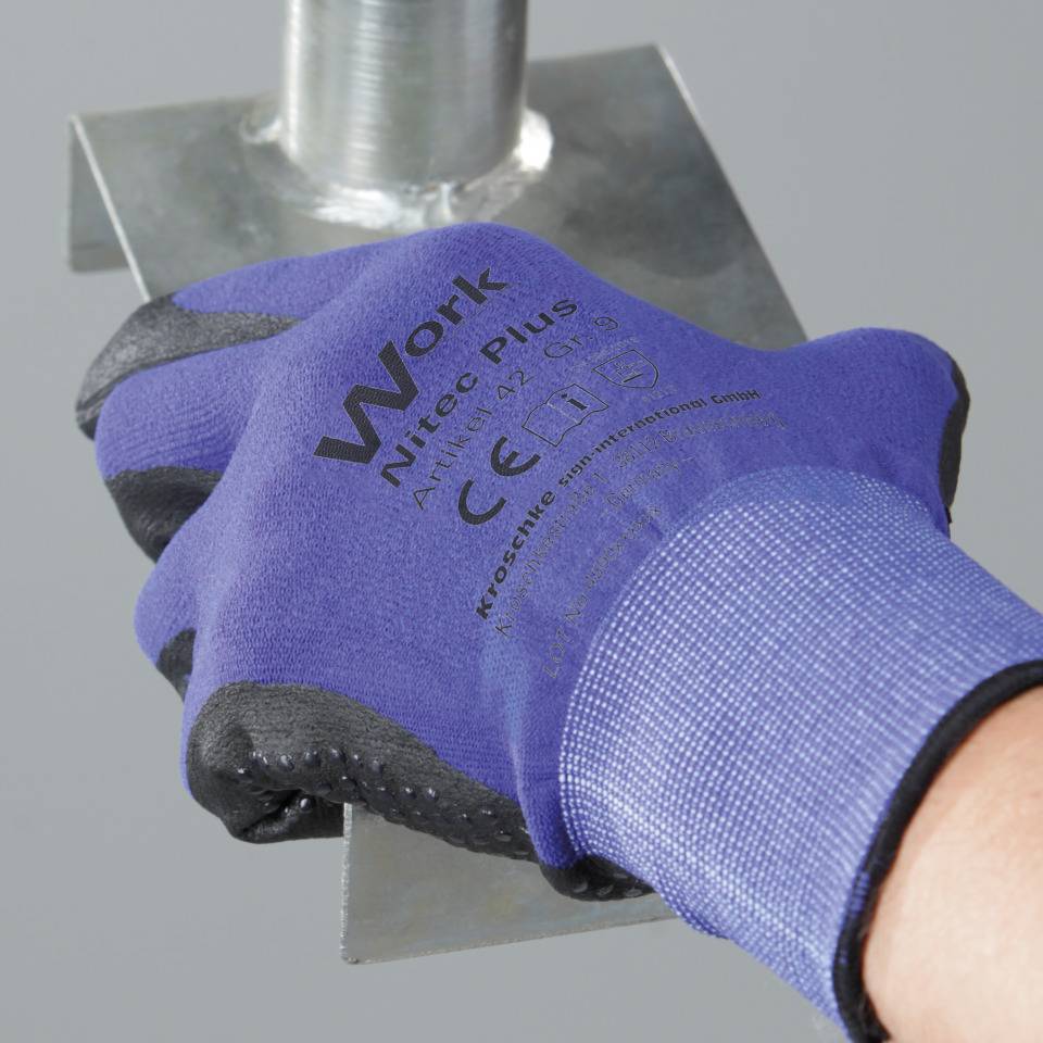 Work Schutzhandschuh Nitec Plus, Kat.II, NY-Trikot, Polymer-Schaum, Dots, Größe 7, EN 388