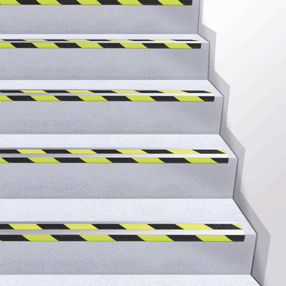 PERMALIGHT® power Treppenkantenprofil, R10, nachleuchtend gelb/schwarz fluo., Aluminium, 800x31x53mm, ASR A1.5