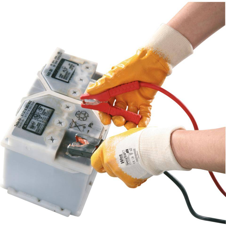 Work Schutzhandschuh SecuTril®, gelb, Baumwolltrikot, Nitril, Größe 10, EN 388, Kat. II
