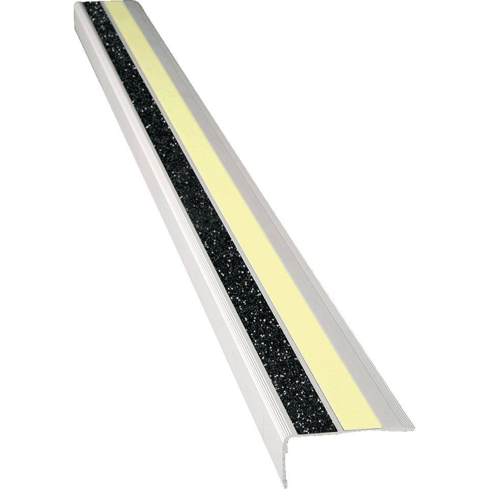 PERMALIGHT® power langnachleuchtend Treppenkantensch.profil, 2 Streifen, R10/R13 Glitter, 66x30x1000mm, DIN 67510