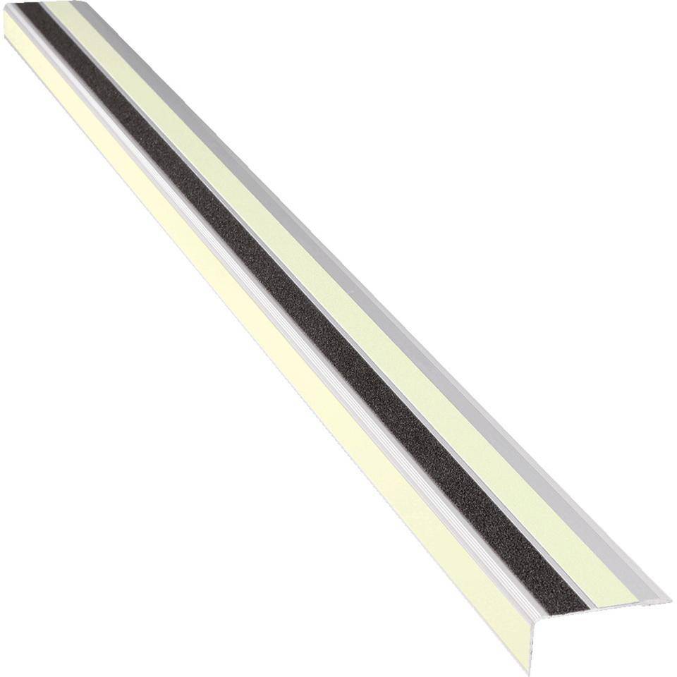 PERMALIGHT® power langnachleuchtend Treppenkantensch.profil, 3 Streifen, R10/R13 schwarz, 66x30x1000mm, DIN 67510