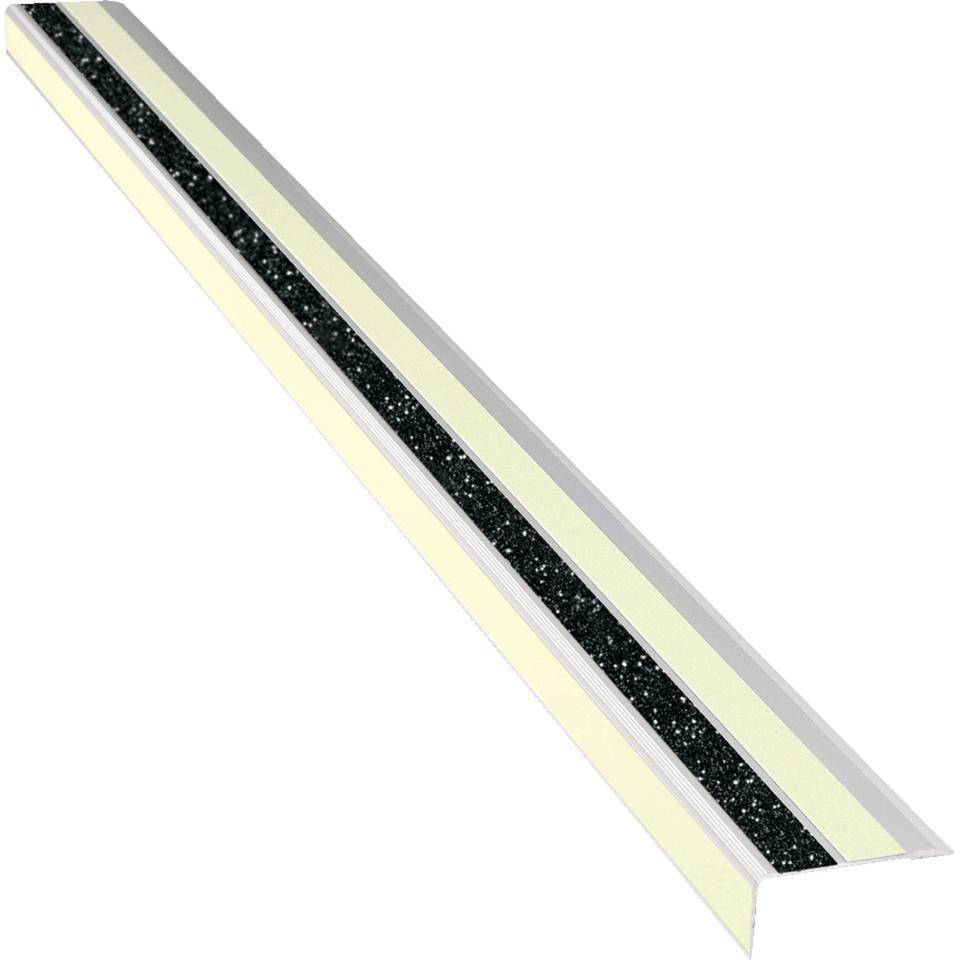 PERMALIGHT® power langnachleuchtend Treppenkantensch.profil, 3 Streifen, R10/R13 Glitter, 66x30x1000mm, DIN 67510