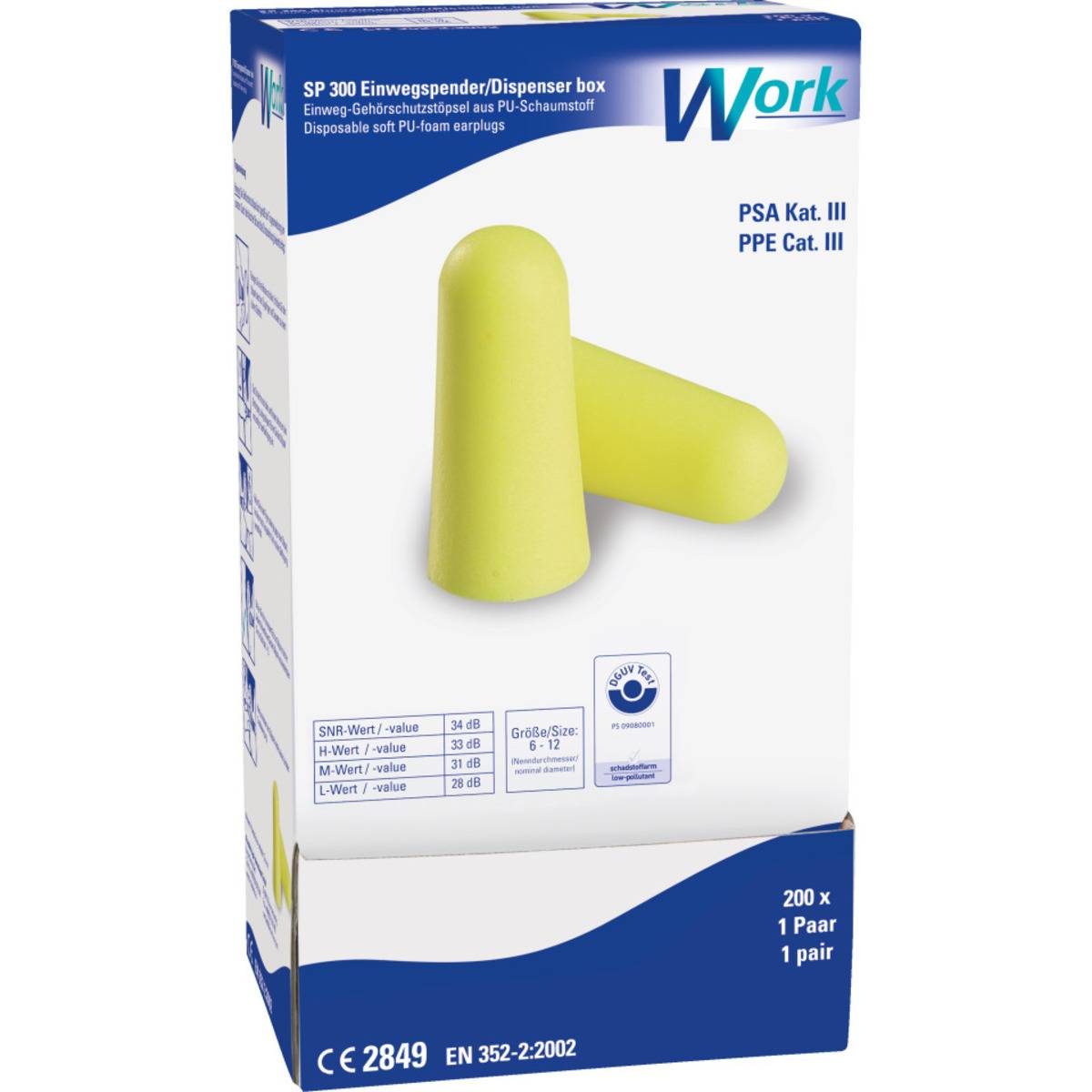 Work Gehörschutz-Spender-Box SP300 Einweg, Lief.inkl.200 Paar Gehörschutzstöpsel
