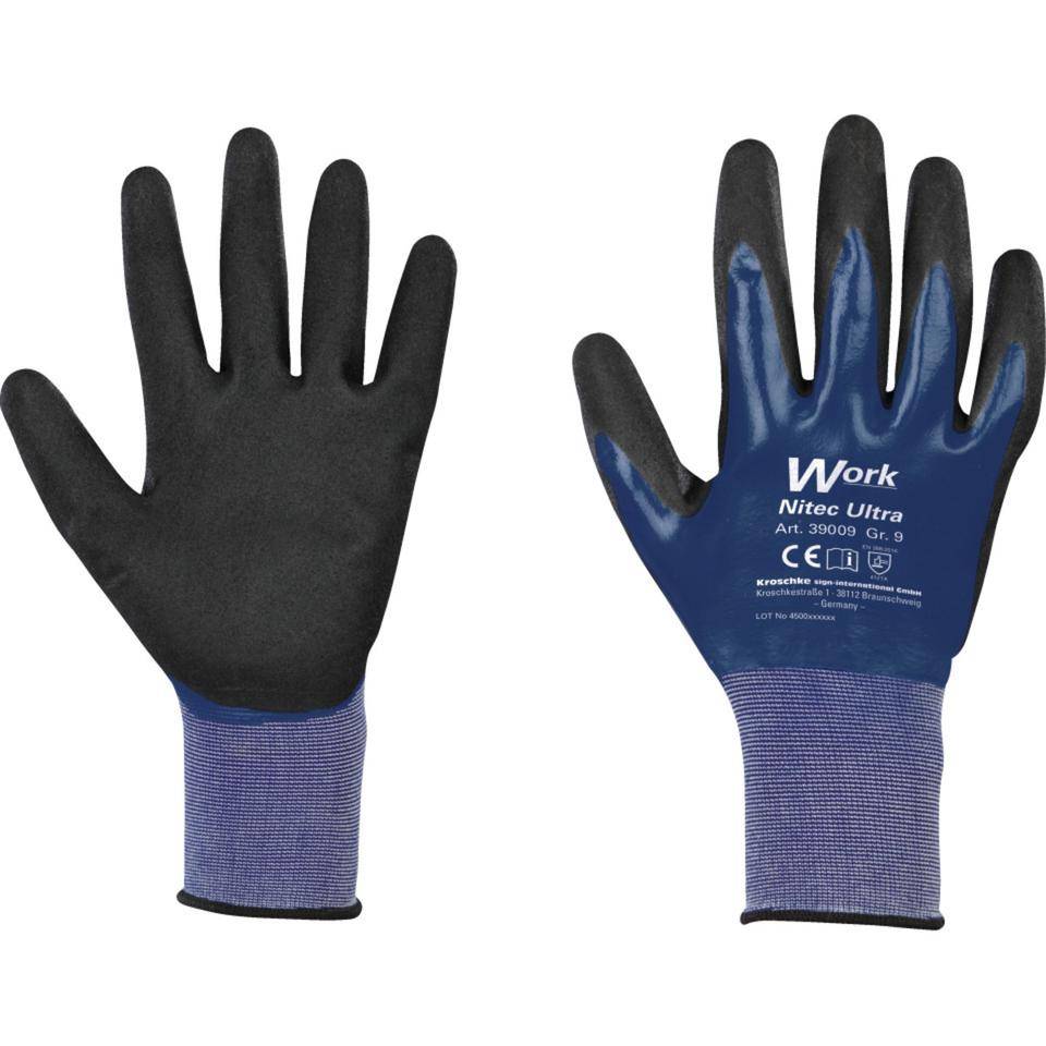 Work Schutzhandschuh Nitec Ultra bl/sw NY-Trikot, Kat.II, Doppeltauchung, Größe 11, EN 388, EN ISO 21420, Kat. II