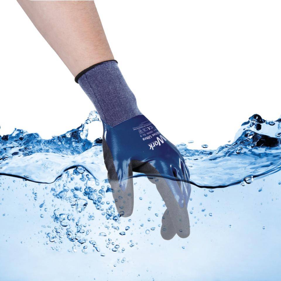 Work Schutzhandschuh Nitec Ultra bl/sw NY-Trikot, Kat.II, Doppeltauchung, Größe 11, EN 388, EN ISO 21420, Kat. II