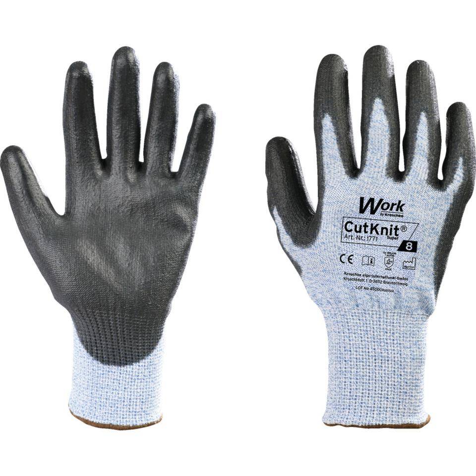 Work Schnittschutz-Handschuh CutKnit® Super, HPPE/Glasfaser, PU,Größe 7, EN 388, EN ISO 21420, Kat. II