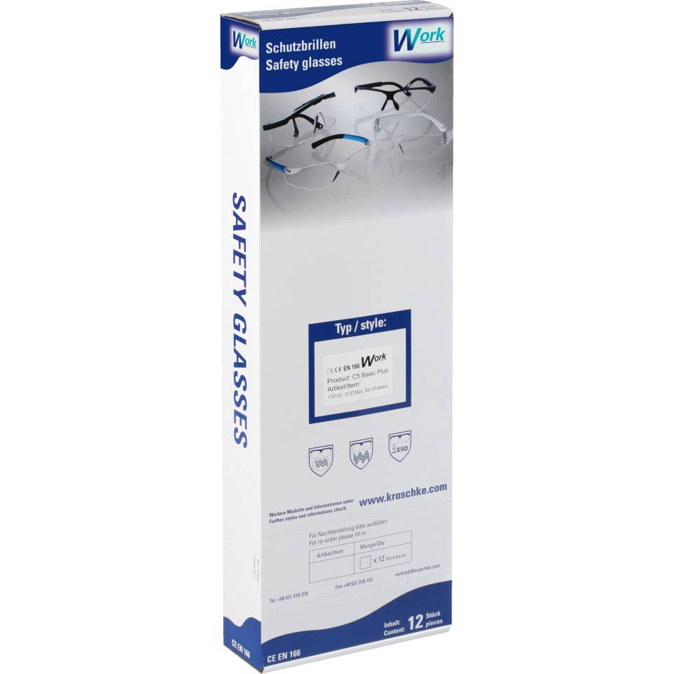 Work Schutzbrille C5 Basic Plus, EN 166, Polycarbonat, farblos, kratzfest, 23g