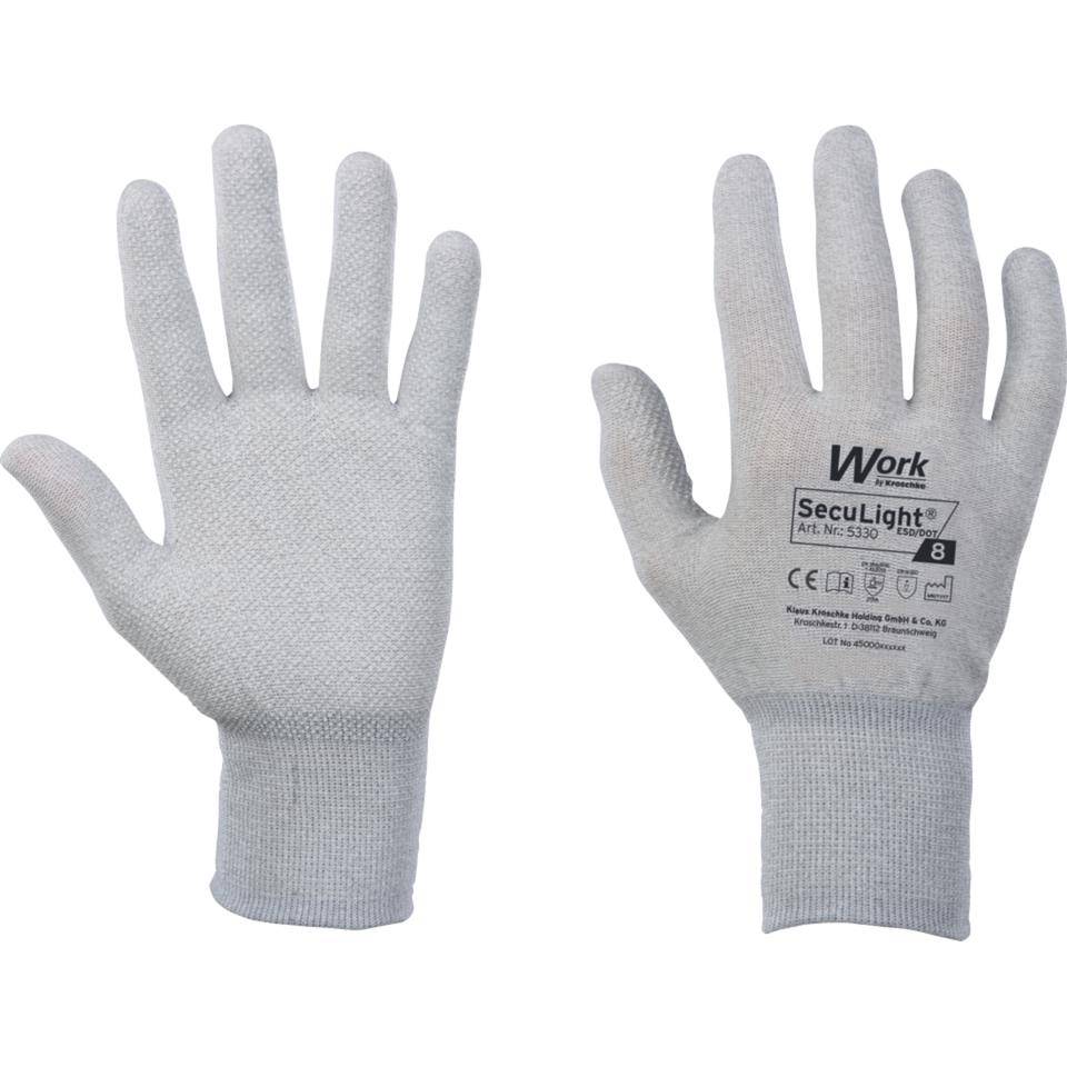 Work Schutzhandschuh SecuLight® ESD/DOT, grau, Nylon-Carbon, Noppen, Größe 7, EN 388, Kat. II