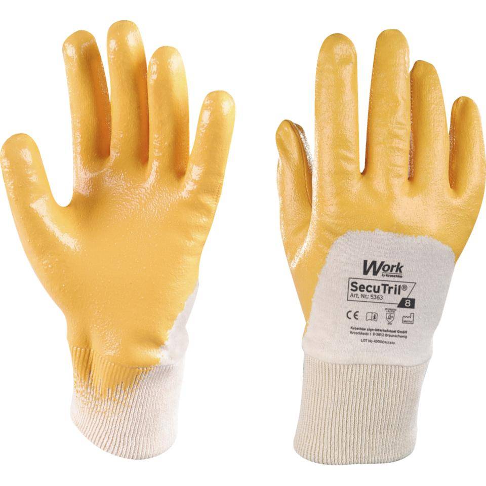 Work Schutzhandschuh SecuTril®, gelb, Baumwolltrikot, Nitril, Größe 10, EN 388, Kat. II