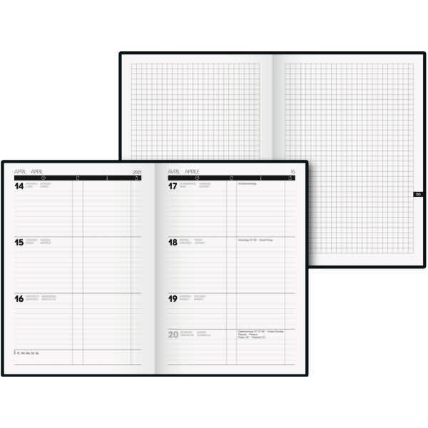 Buchkalender 725 1 Woche/2 Seiten 14,8x21cm A5 Baladek-Einband schwarz 2025