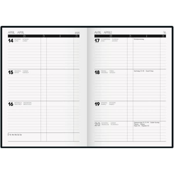 Buchkalender 725 1 Woche/2 Seiten 14,8x21cm A5 Baladek-Einband schwarz 2025