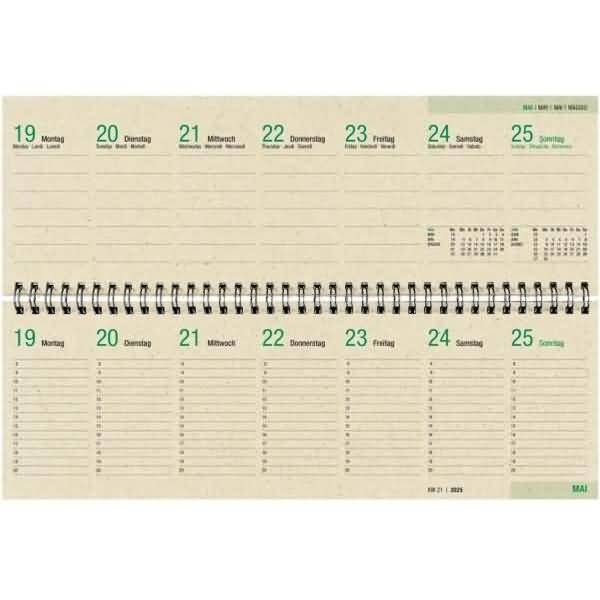 Tischquerkalender Graspapier 32x10,5cm 1 Woche/2 Seiten 2025
