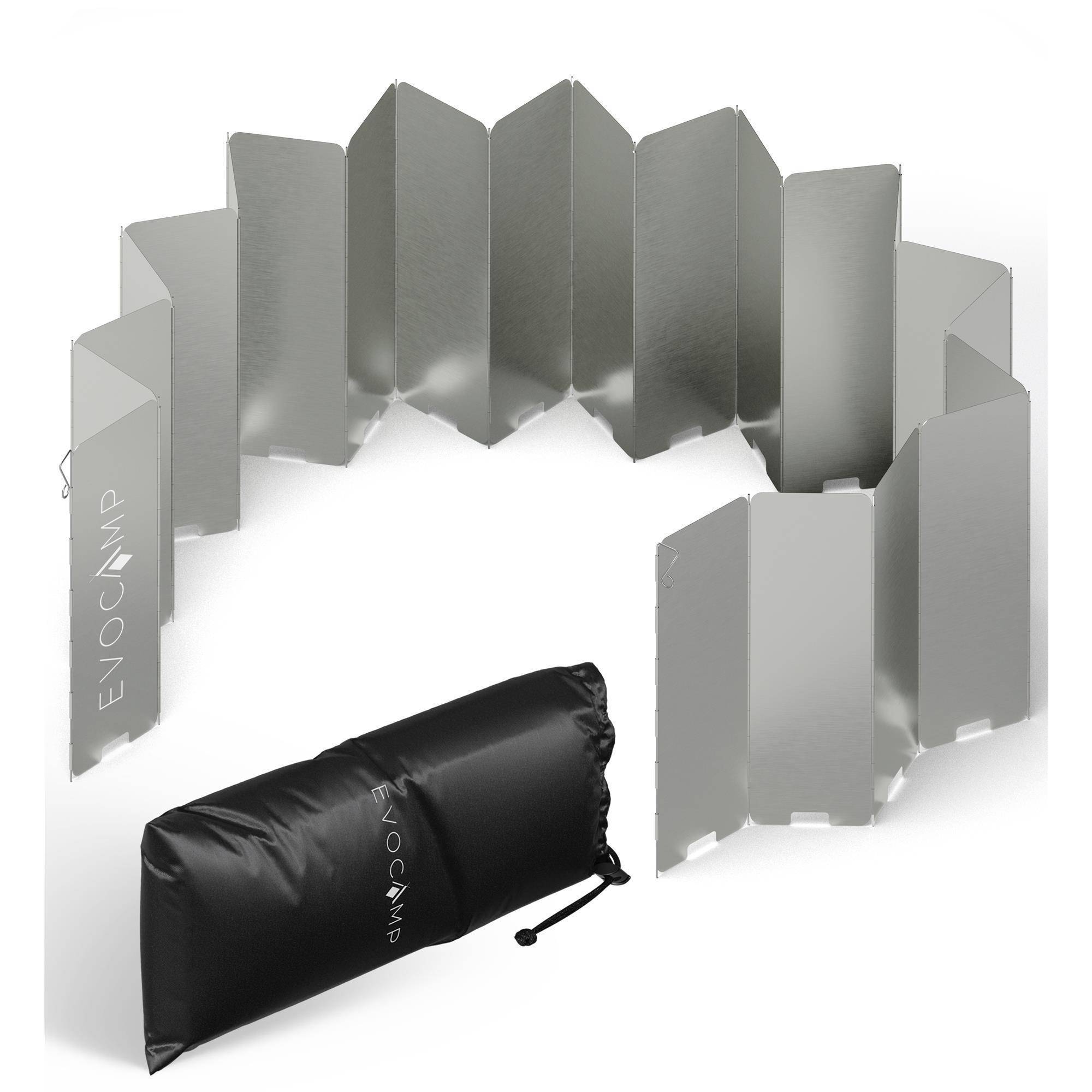 EVOCAMP Windschutz für Gaskocher, inklusive Tasche, 22 Lamellen, Spirituskocher Outdoor, Campingkocher, Grill, Camping Feuerstelle, Gaskocher