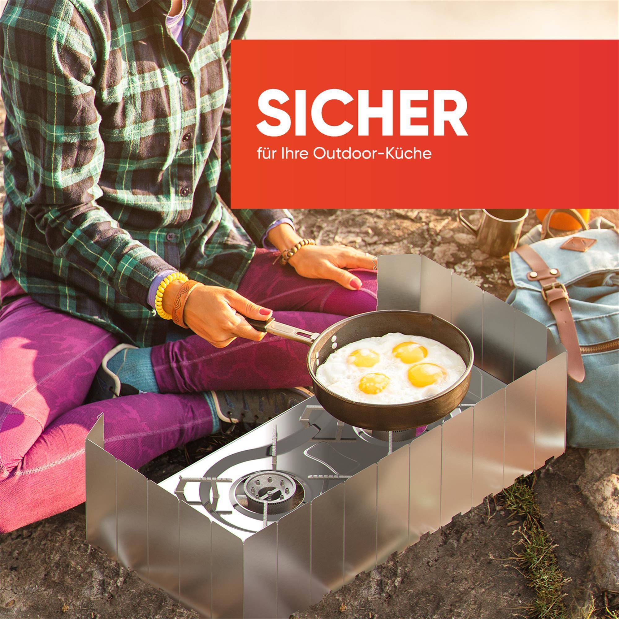 EVOCAMP Windschutz für Gaskocher, inklusive Tasche, 22 Lamellen, Spirituskocher Outdoor, Campingkocher, Grill, Camping Feuerstelle, Gaskocher