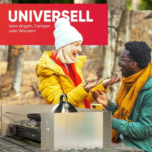 EVOCAMP Windschutz für Gaskocher, inklusive Tasche, 22 Lamellen, Spirituskocher Outdoor, Campingkocher, Grill, Camping Feuerstelle, Gaskocher EVOCAMP Windschutz für Gaskocher, inklusive Tasche, 22 Lamellen, Spirituskocher Outdoor, Campingkocher, Grill, Camping Feuerstelle, Gaskocher