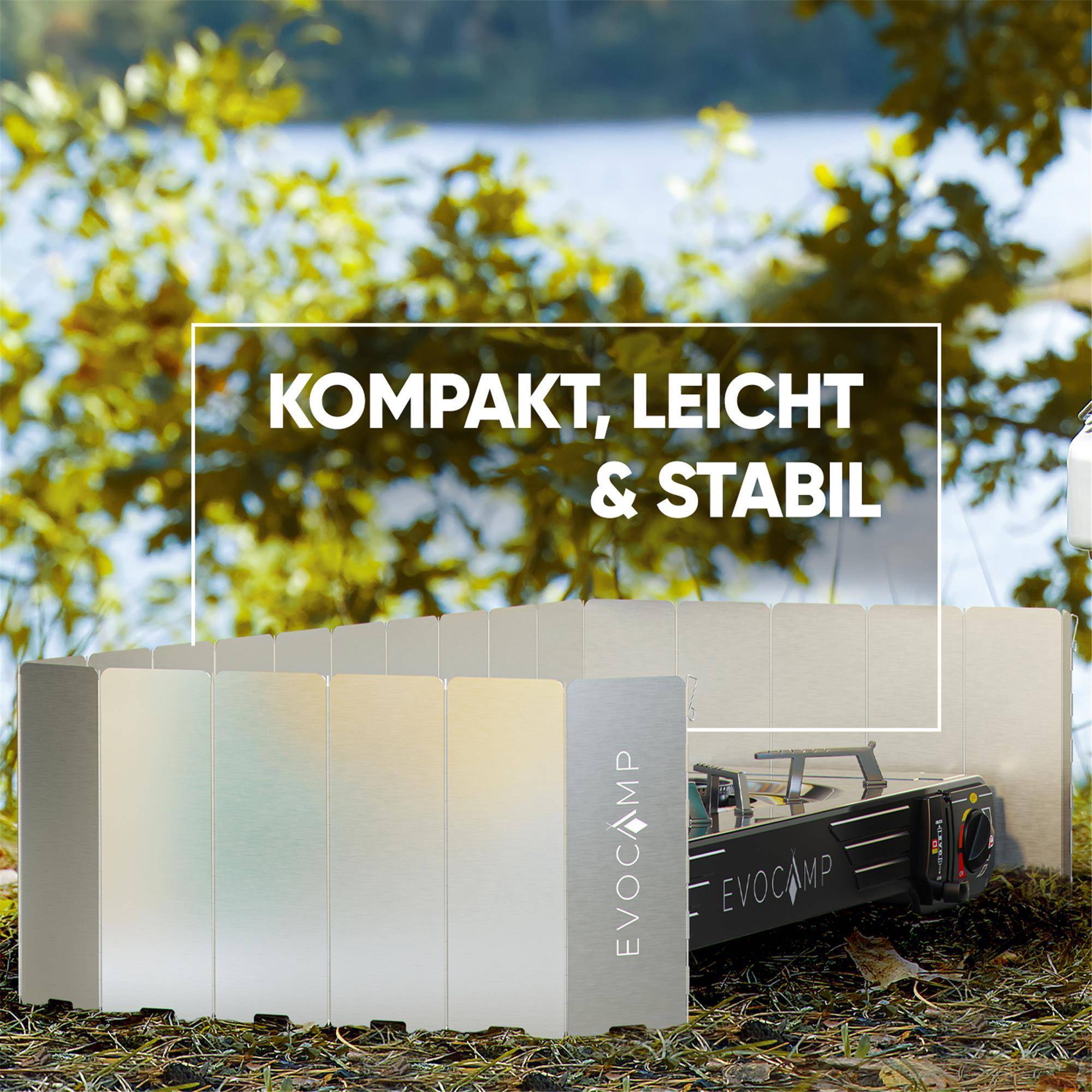 EVOCAMP Windschutz für Gaskocher, inklusive Tasche, 22 Lamellen, Spirituskocher Outdoor, Campingkocher, Grill, Camping Feuerstelle, Gaskocher