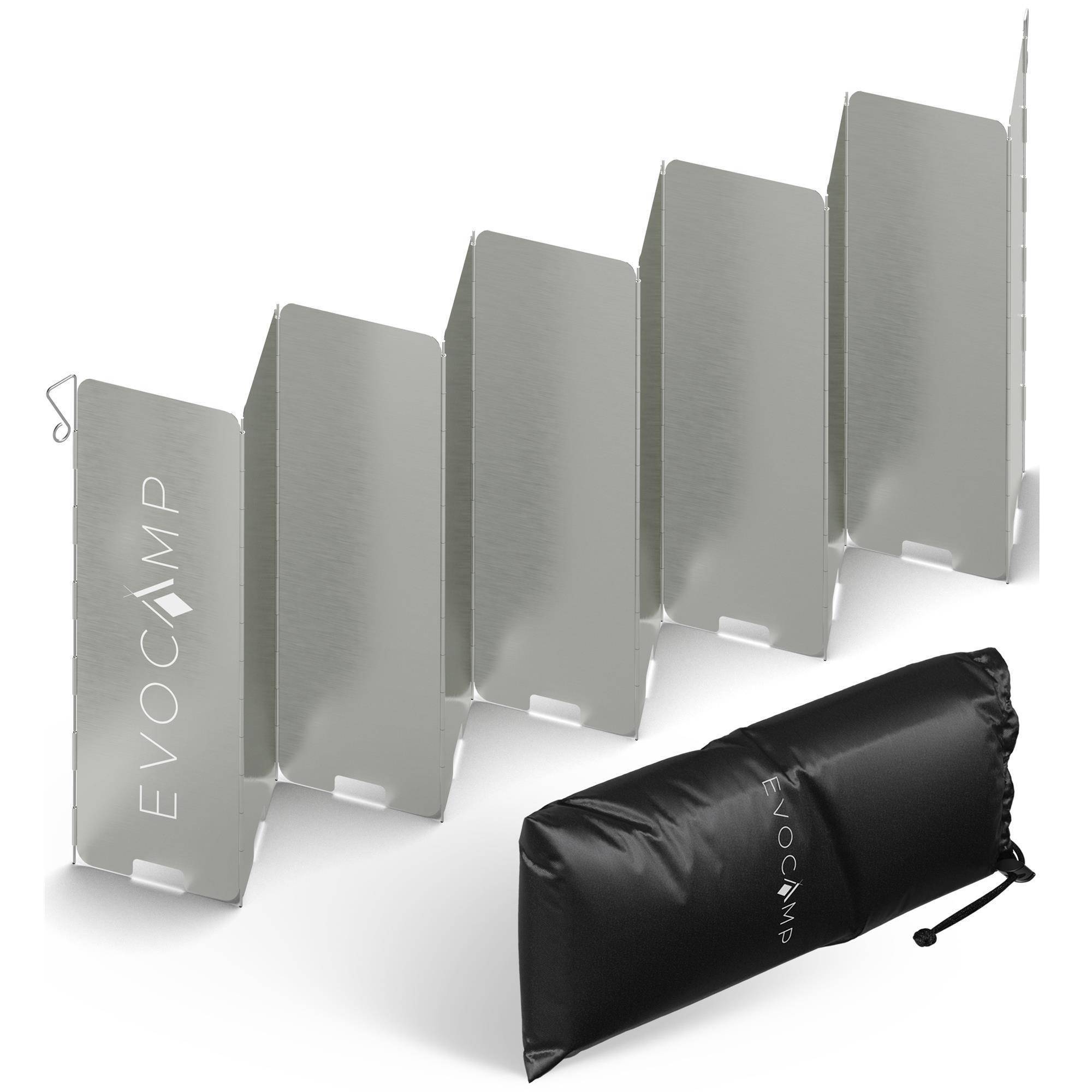 EVOCAMP Windschutz für Gaskocher, inklusive Tasche, 10 Lamellen, Spirituskocher Outdoor, Campingkocher, Grill, Camping Feuerstelle, Gaskocher