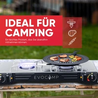 EVOCAMP Grillplatte Aufsatz für Gaskocher, antihaftbeschichtete Grillpfanne für Campingkocher, Grillaufsatz rund 32 cm, Grillmatte für BBQ, Campin EVOCAMP Grillplatte Aufsatz für Gaskocher, antihaftbeschichtete Grillpfanne für Campingkocher, Grillaufsatz rund 32 cm, Grillmatte für BBQ, Campin