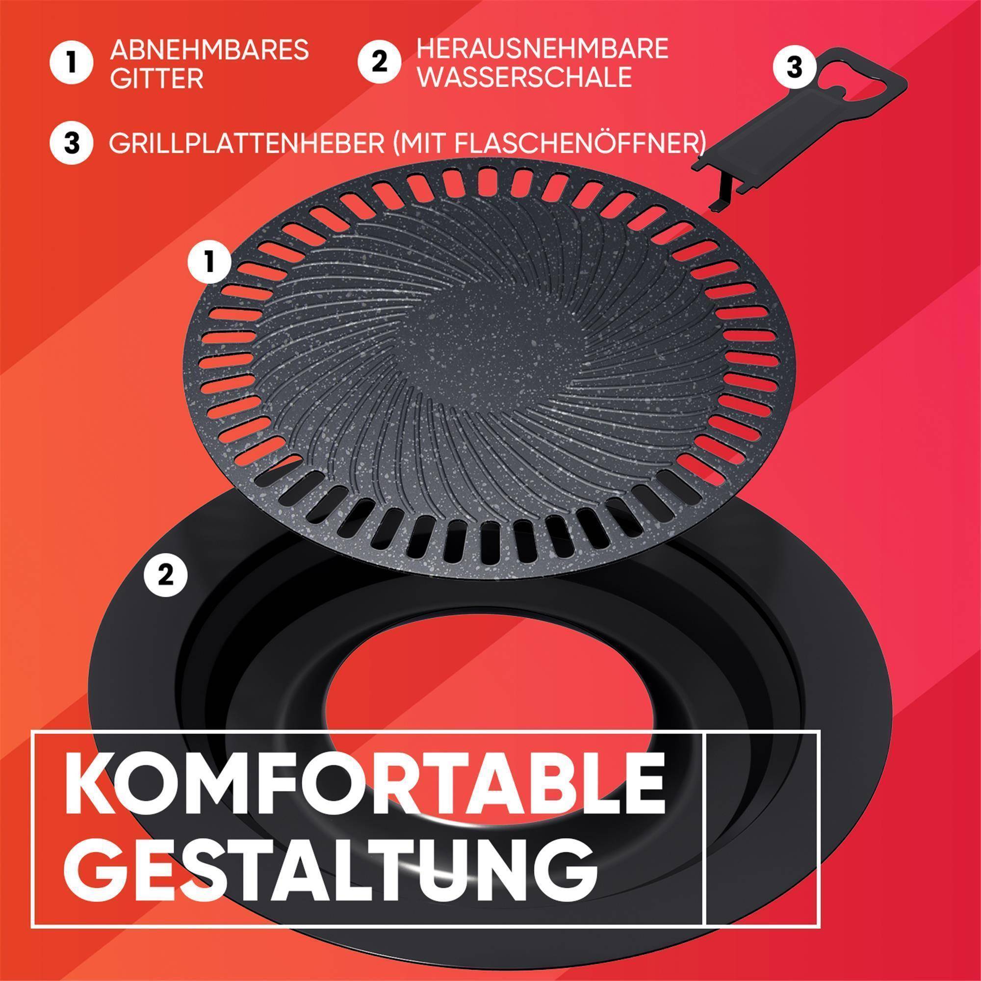 EVOCAMP Grillplatte Aufsatz für Gaskocher, antihaftbeschichtete Grillpfanne für Campingkocher, Grillaufsatz rund 32 cm, Grillmatte für BBQ, Campin