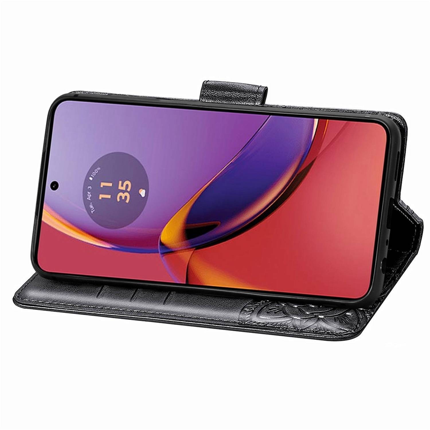 Für Motorola Moto G84 5G Kunstleder Wallet Handy Tasche Schmetterling Design Schutz Hülle Case Cover Etuis Schwarz