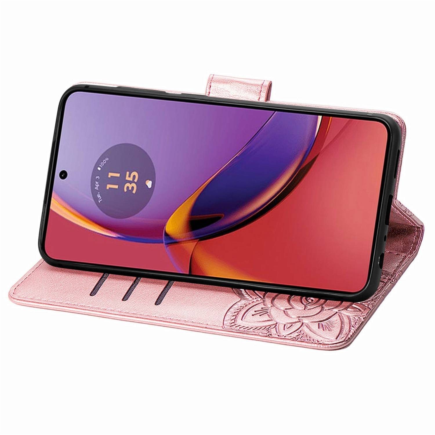 Für Motorola Moto G84 5G Kunstleder Wallet Handy Tasche Schmetterling Design Schutz Hülle Case Cover Etuis Rosa